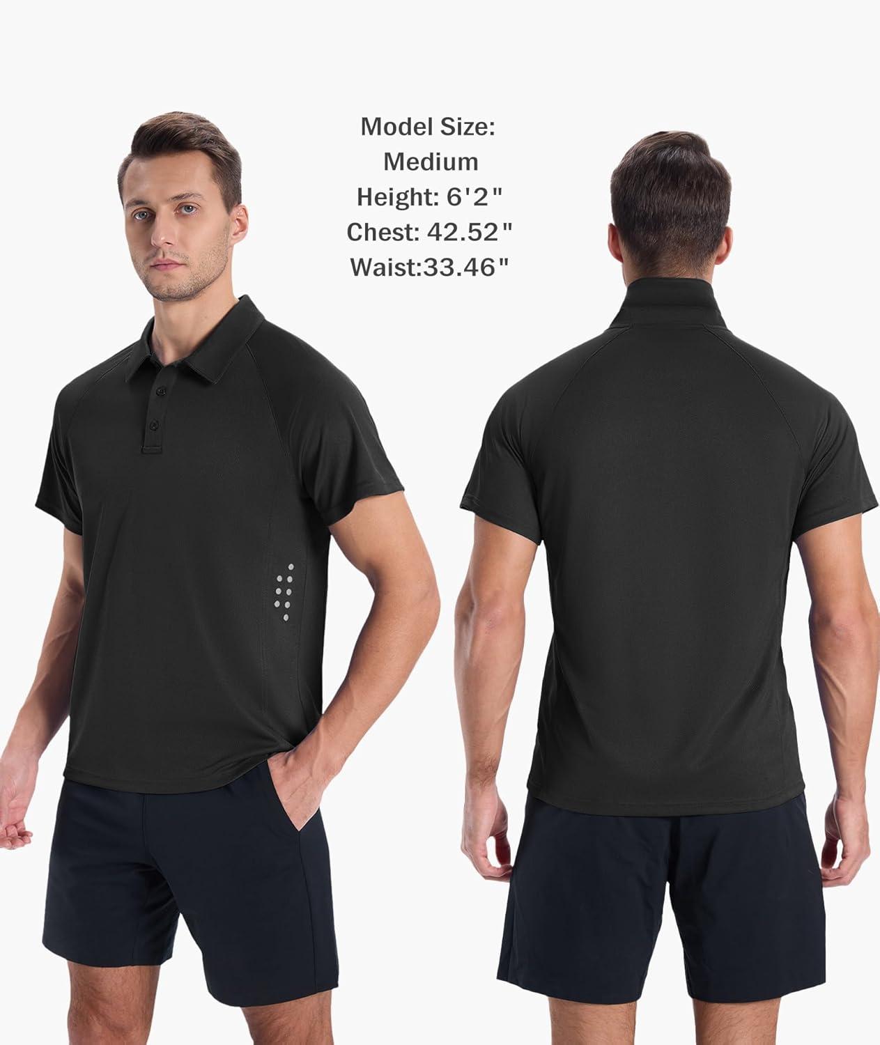 imageZITY Mens Athletic Polo Shirts Performance Short Sleeve TShirts Golf Sports Hiking PolosBlack