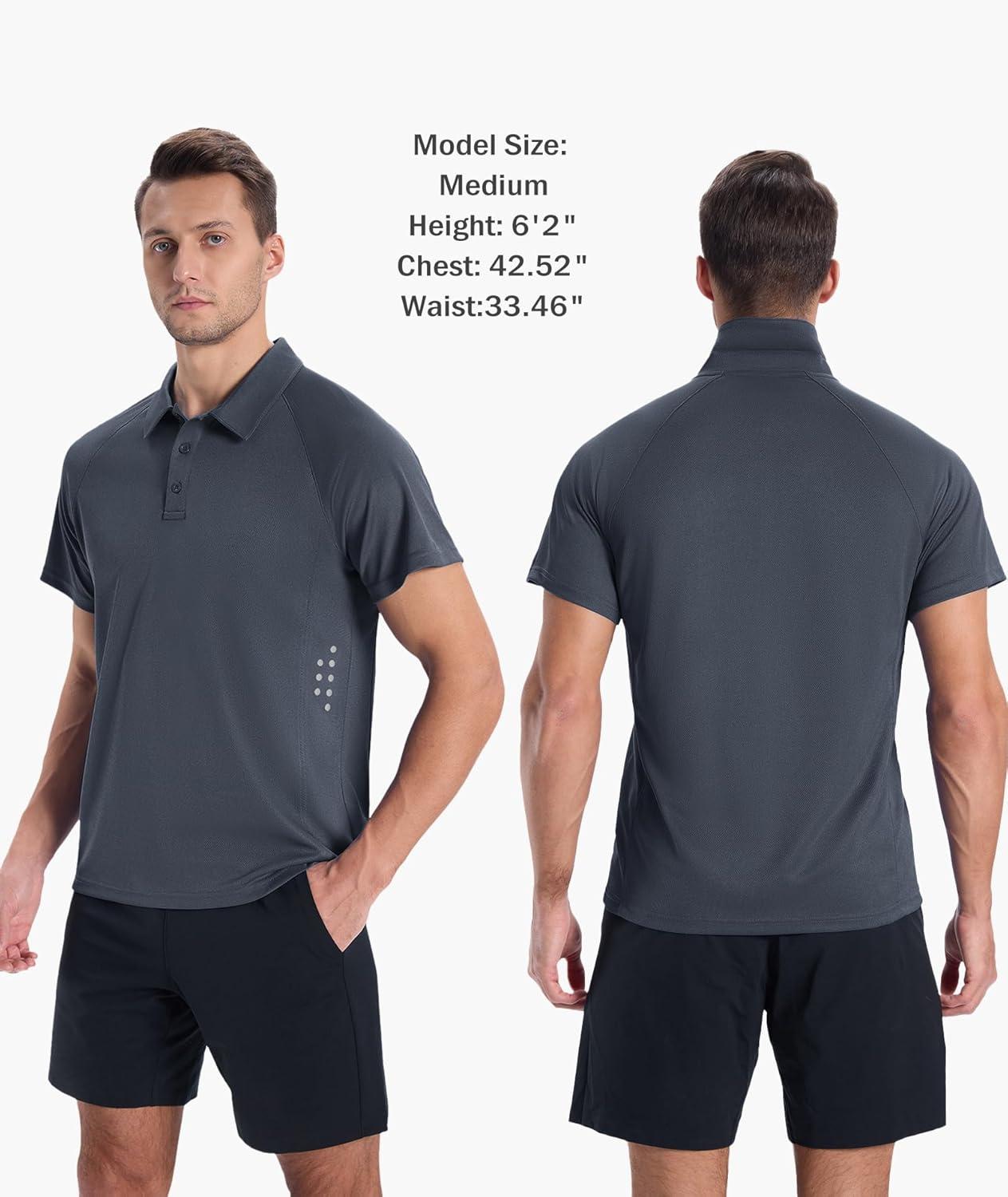 imageZITY Mens Athletic Polo Shirts Performance Short Sleeve TShirts Golf Sports Hiking PolosDark Grey