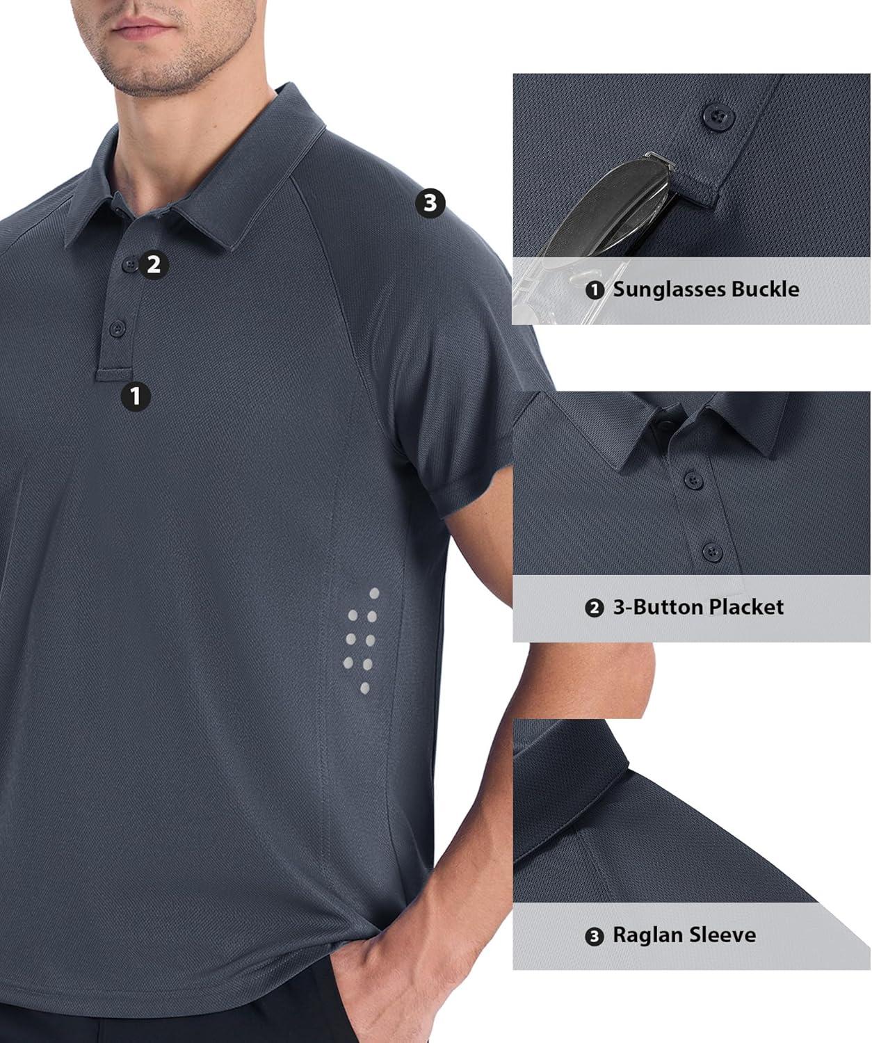 imageZITY Mens Athletic Polo Shirts Performance Short Sleeve TShirts Golf Sports Hiking PolosDark Grey