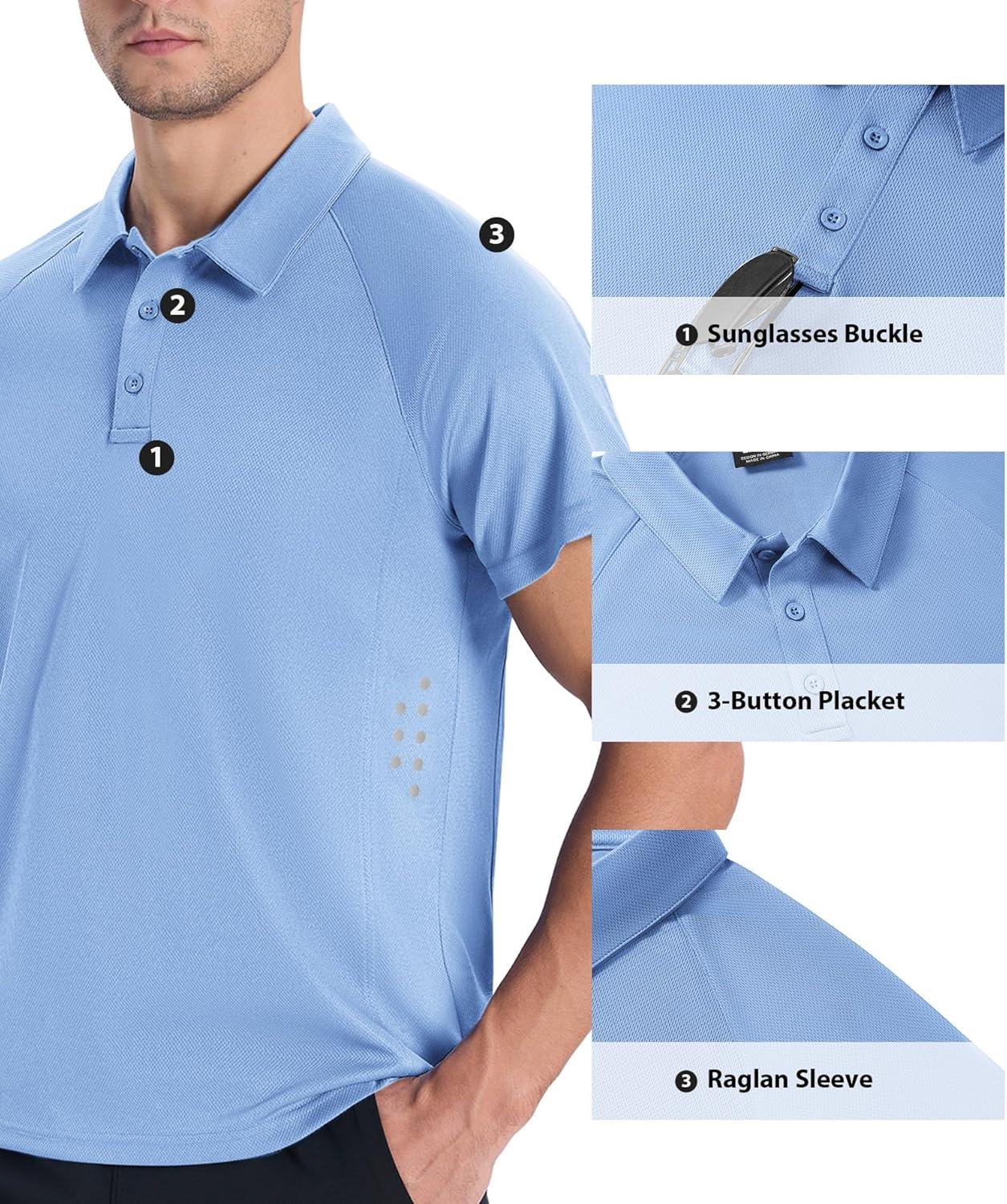 imageZITY Mens Athletic Polo Shirts Performance Short Sleeve TShirts Golf Sports Hiking PolosSky Blue