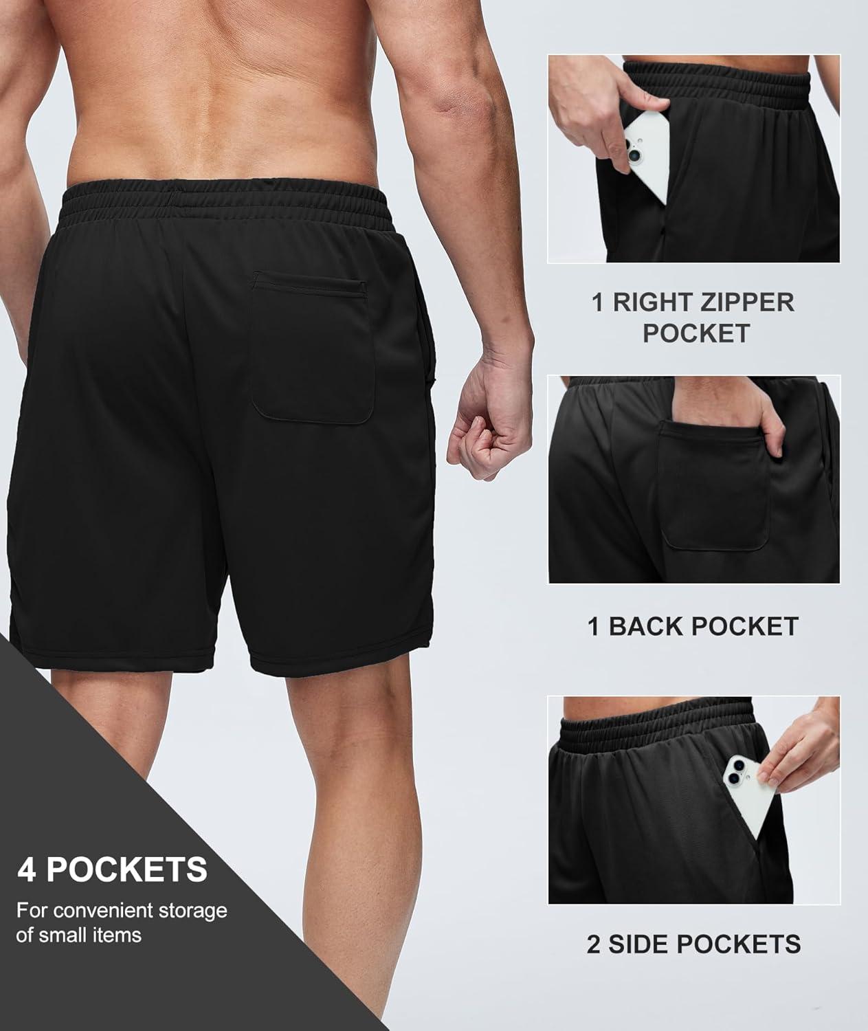 imageZITY Mens Athletic Running Shorts 7 Inseam Quick Dry Mesh Workout Gym Shorts with Zipper Pockets for Basketball TennisBlack
