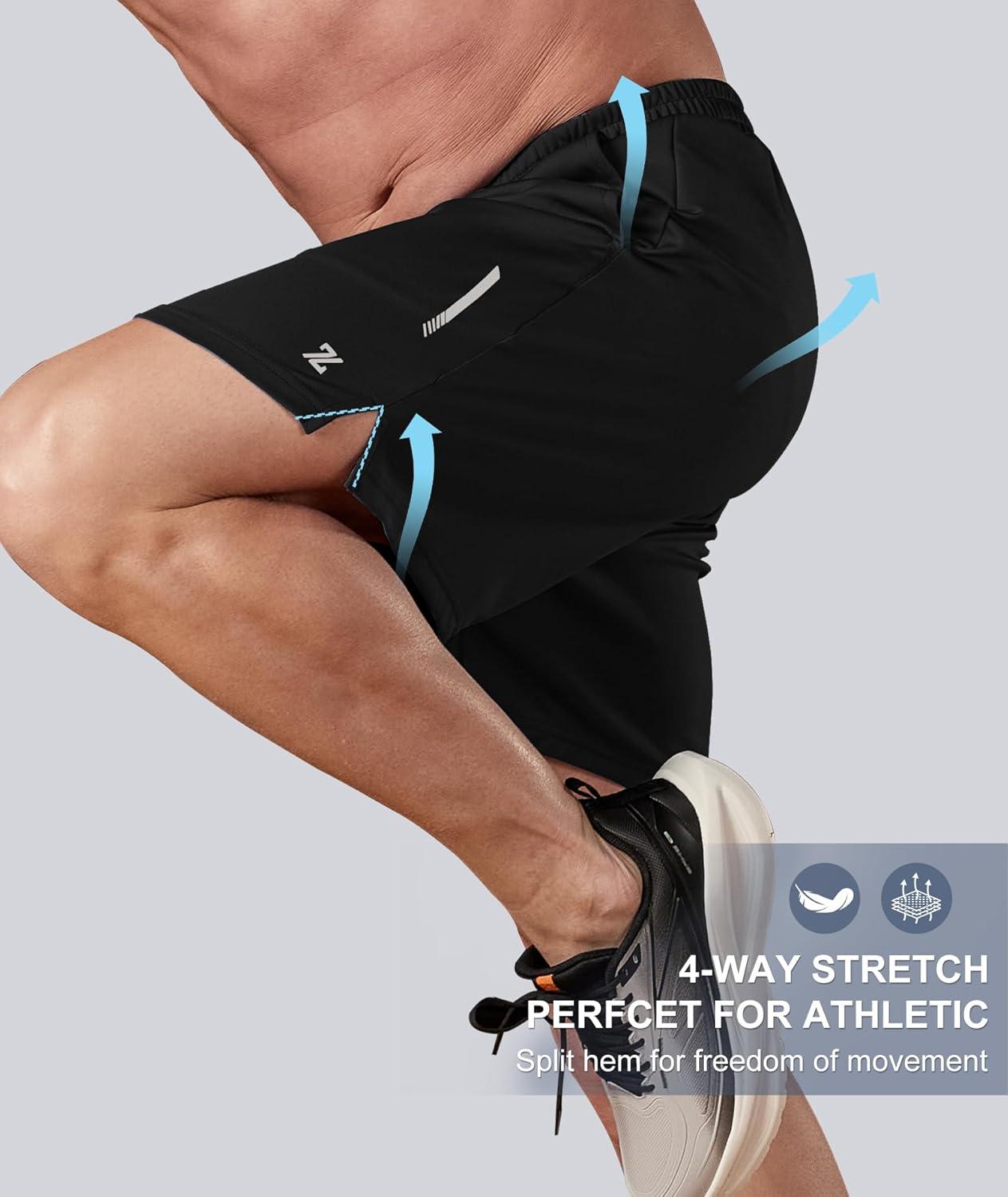 imageZITY Mens Athletic Running Shorts 7 Inseam Quick Dry Mesh Workout Gym Shorts with Zipper Pockets for Basketball TennisBlack