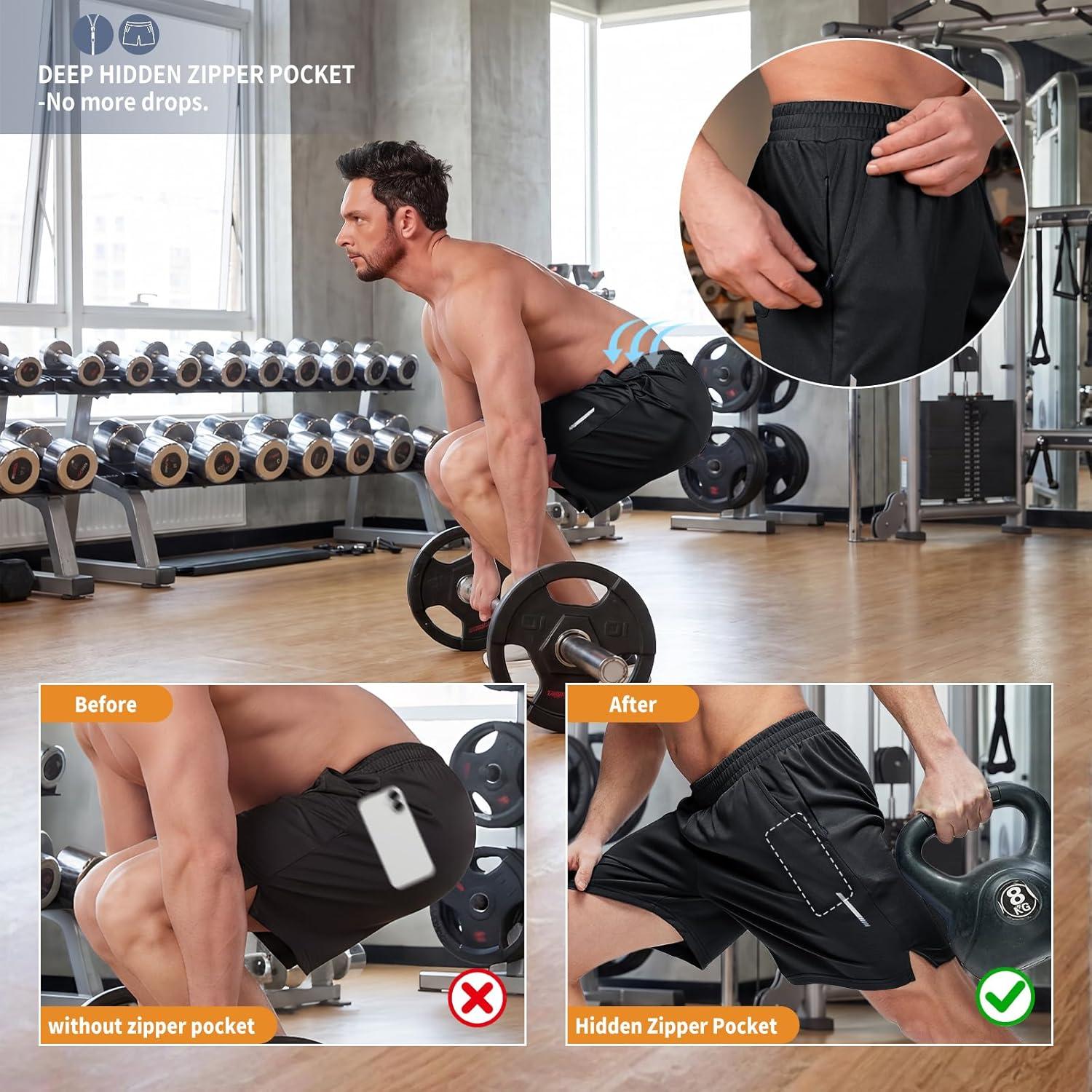 imageZITY Mens Athletic Running Shorts 7 Inseam Quick Dry Mesh Workout Gym Shorts with Zipper Pockets for Basketball TennisBlack