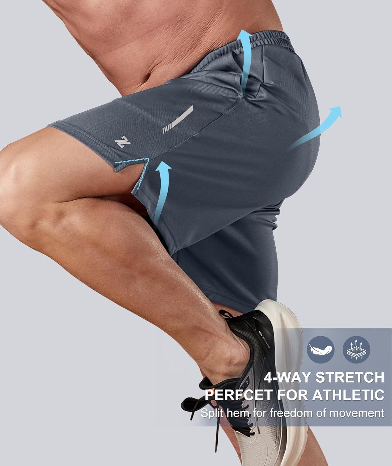 imageZITY Mens Athletic Running Shorts 7 Inseam Quick Dry Mesh Workout Gym Shorts with Zipper Pockets for Basketball TennisGrey