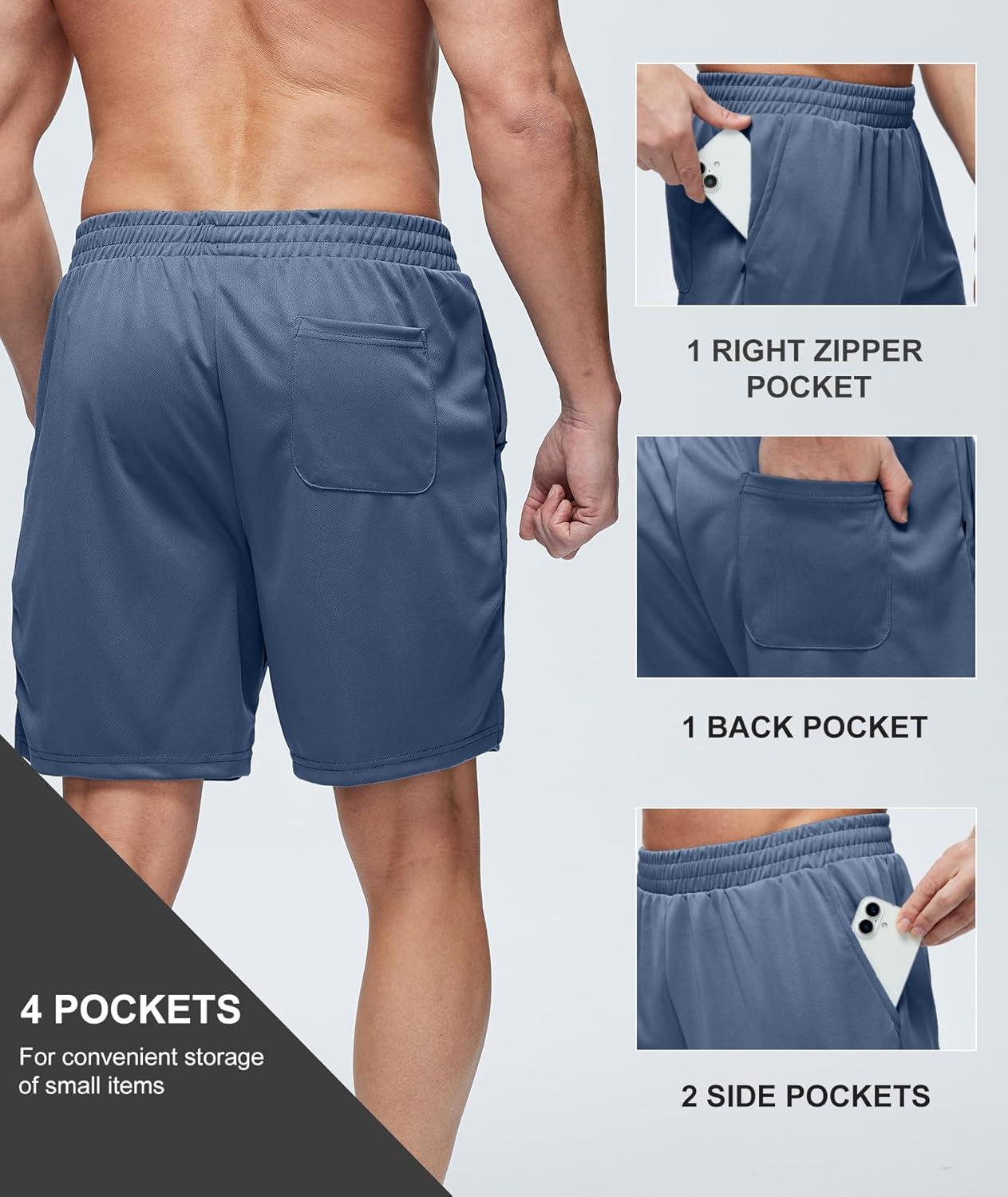 imageZITY Mens Athletic Running Shorts 7 Inseam Quick Dry Mesh Workout Gym Shorts with Zipper Pockets for Basketball TennisGrey Blue