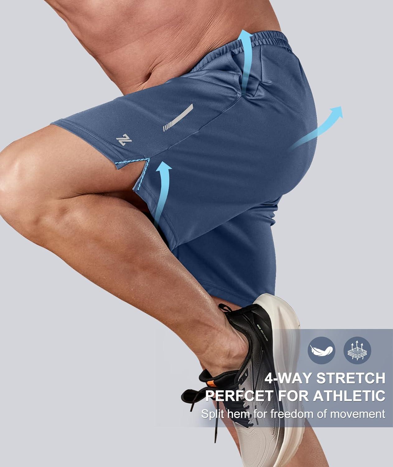 imageZITY Mens Athletic Running Shorts 7 Inseam Quick Dry Mesh Workout Gym Shorts with Zipper Pockets for Basketball TennisGrey Blue