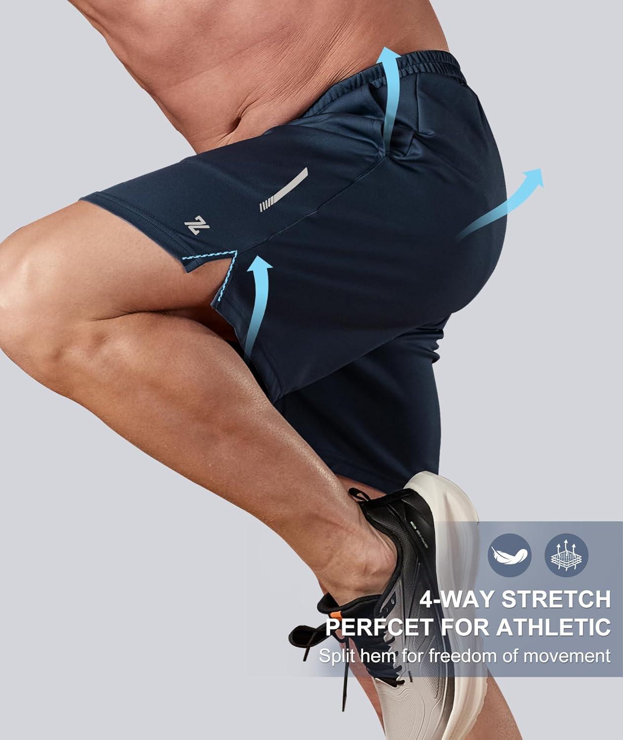 imageZITY Mens Athletic Running Shorts 7 Inseam Quick Dry Mesh Workout Gym Shorts with Zipper Pockets for Basketball TennisNavy
