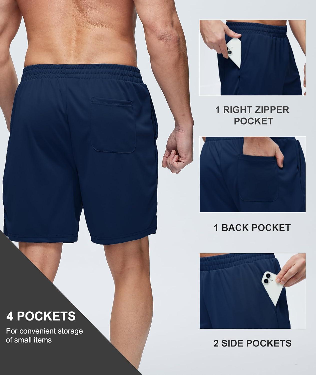 imageZITY Mens Athletic Running Shorts 7 Inseam Quick Dry Mesh Workout Gym Shorts with Zipper Pockets for Basketball TennisNavy