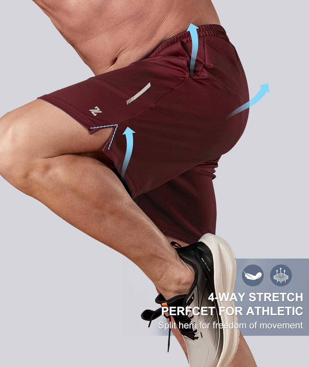 imageZITY Mens Athletic Running Shorts 7 Inseam Quick Dry Mesh Workout Gym Shorts with Zipper Pockets for Basketball TennisWine Red
