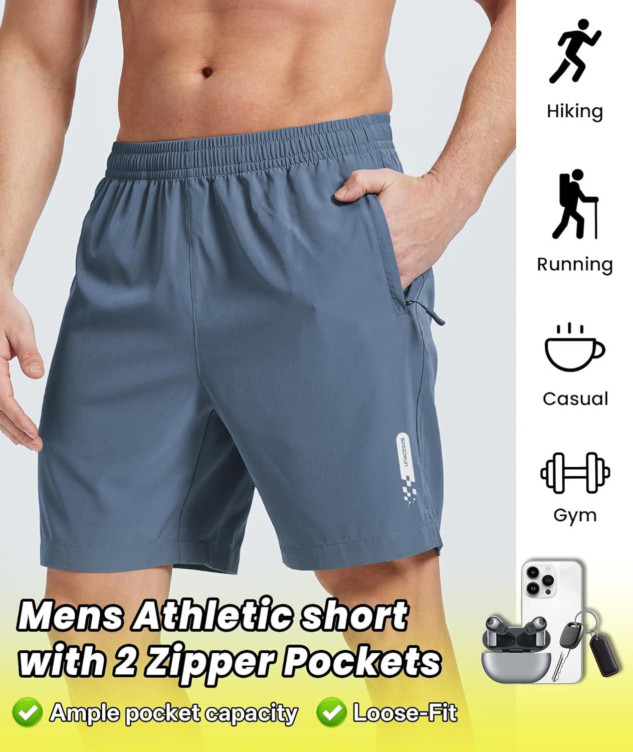 imageZITY Mens Athletic Running Shorts with Zipper Pocket 7 Gym Workout Lightweght Sport Basketball Tennis Hiking Shorts for MenSlate Blue