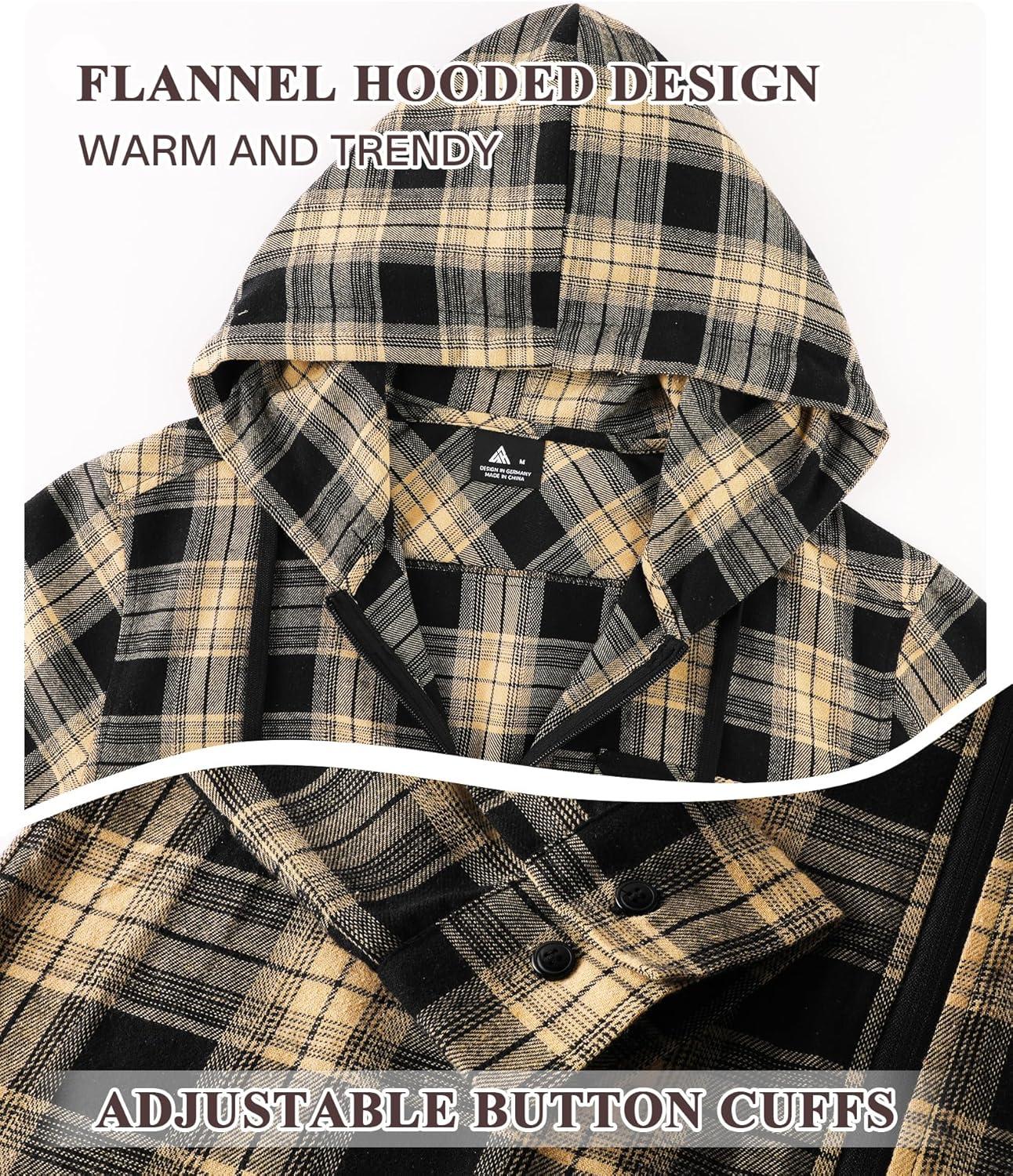 imageZITY Mens Cotton Linen Zip up Hoodies Long Sleeve Casual Tops Plaid Flannel Shirt with HoodBlack Yellow