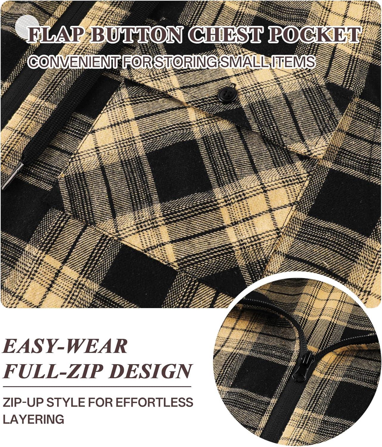 imageZITY Mens Cotton Linen Zip up Hoodies Long Sleeve Casual Tops Plaid Flannel Shirt with HoodBlack Yellow