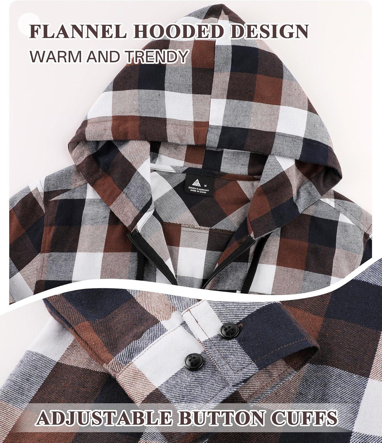 imageZITY Mens Cotton Linen Zip up Hoodies Long Sleeve Casual Tops Plaid Flannel Shirt with HoodBrown Plaid