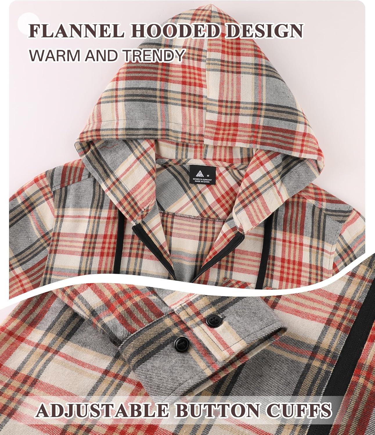 imageZITY Mens Cotton Linen Zip up Hoodies Long Sleeve Casual Tops Plaid Flannel Shirt with HoodWine Red Plaid