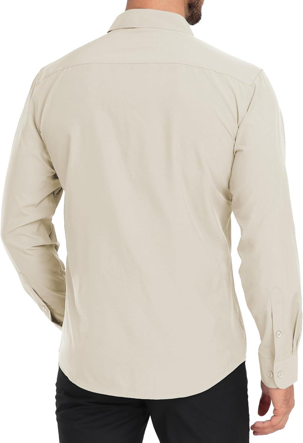 imageZITY Mens Dress Shirts Solid Long Sleeve Business Casual Button Down ShirtsLight Khaki