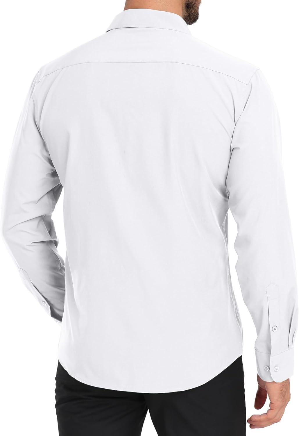imageZITY Mens Dress Shirts Solid Long Sleeve Business Casual Button Down ShirtsWhite
