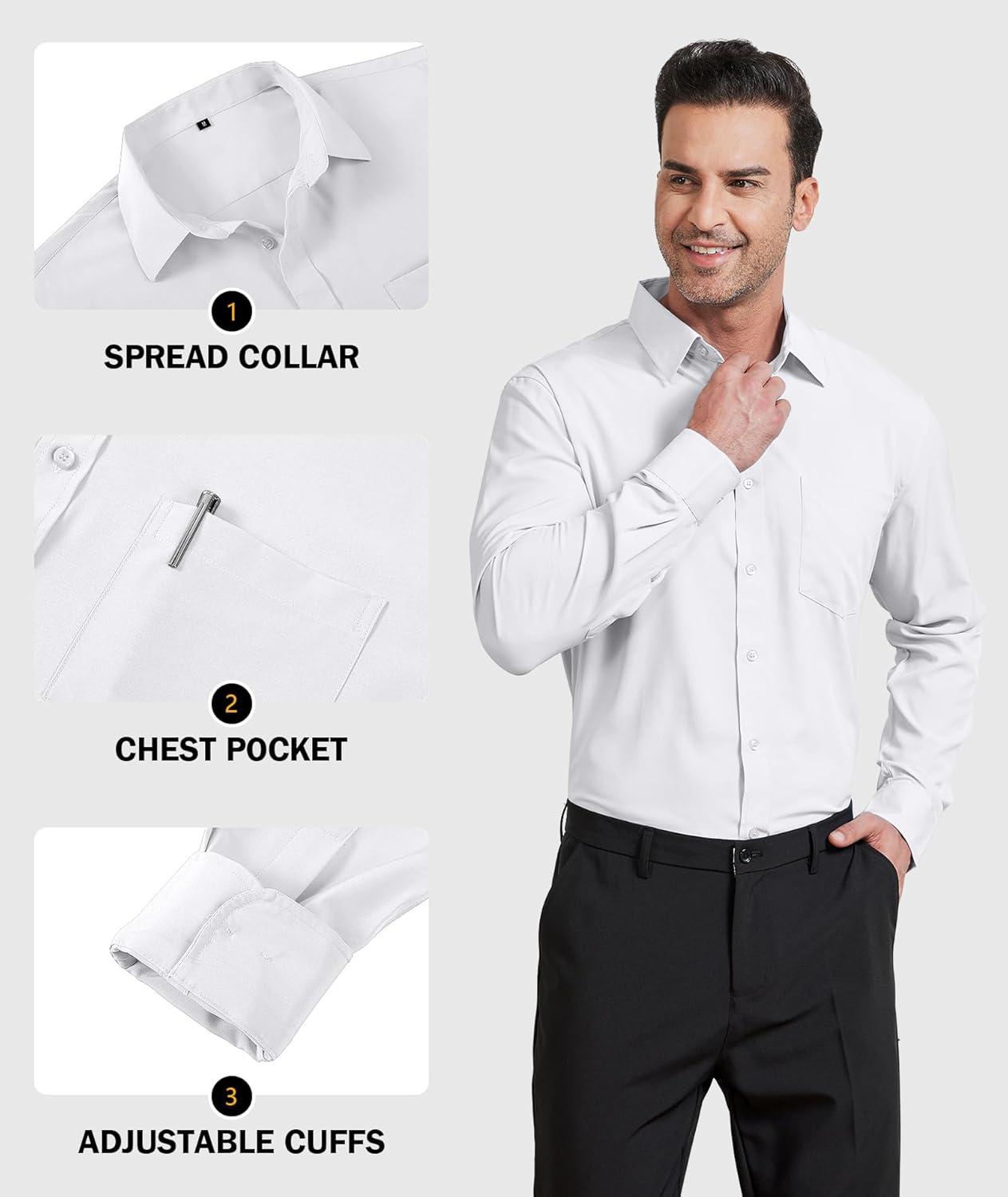 imageZITY Mens Dress Shirts Solid Long Sleeve Business Casual Button Down ShirtsWhite