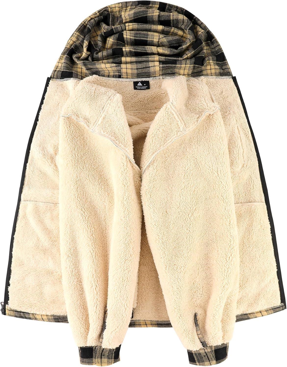 imageZITY Mens Flannel Jacket Zip Up Fleece Hoodies Casual Plaid Coat with Pokect Winter Warm Sherpa Lined SweatshirtBlack Beige