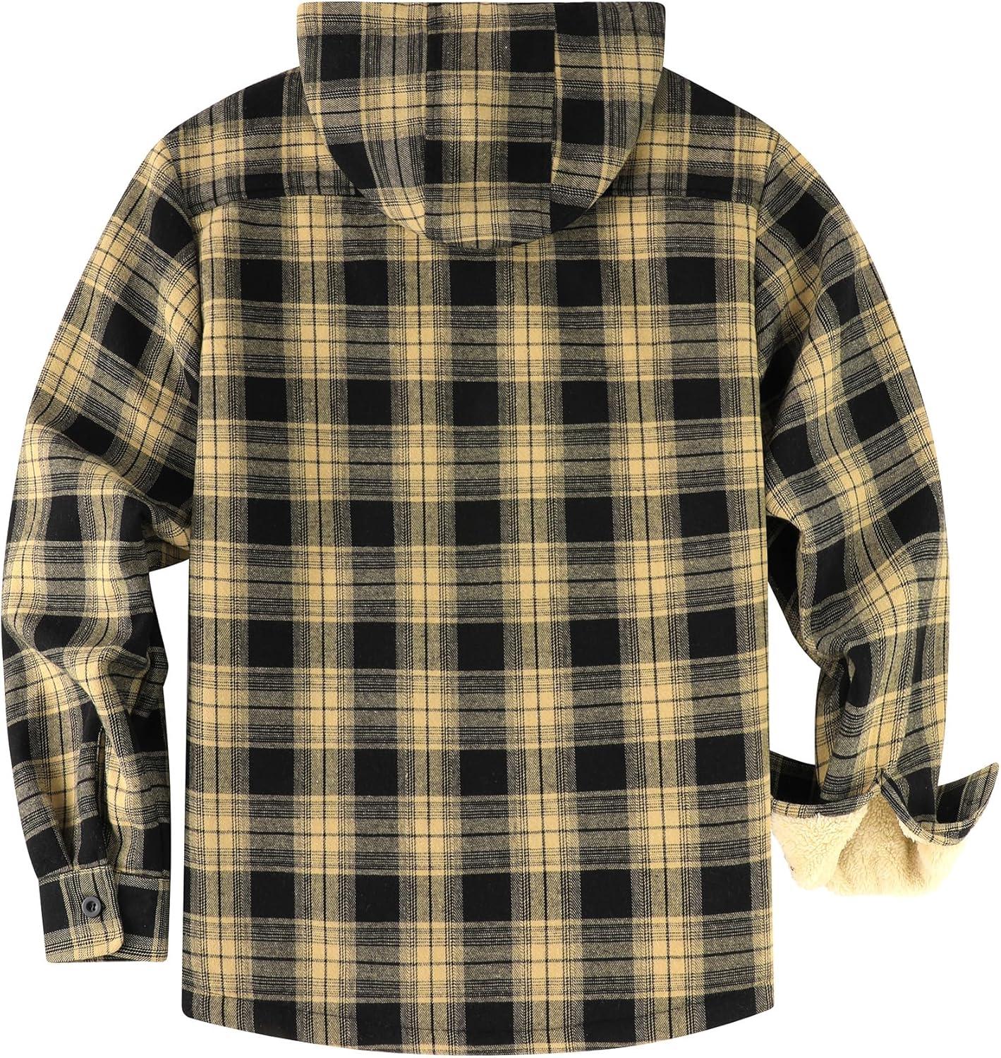 imageZITY Mens Flannel Jacket Zip Up Fleece Hoodies Casual Plaid Coat with Pokect Winter Warm Sherpa Lined SweatshirtBlack Beige