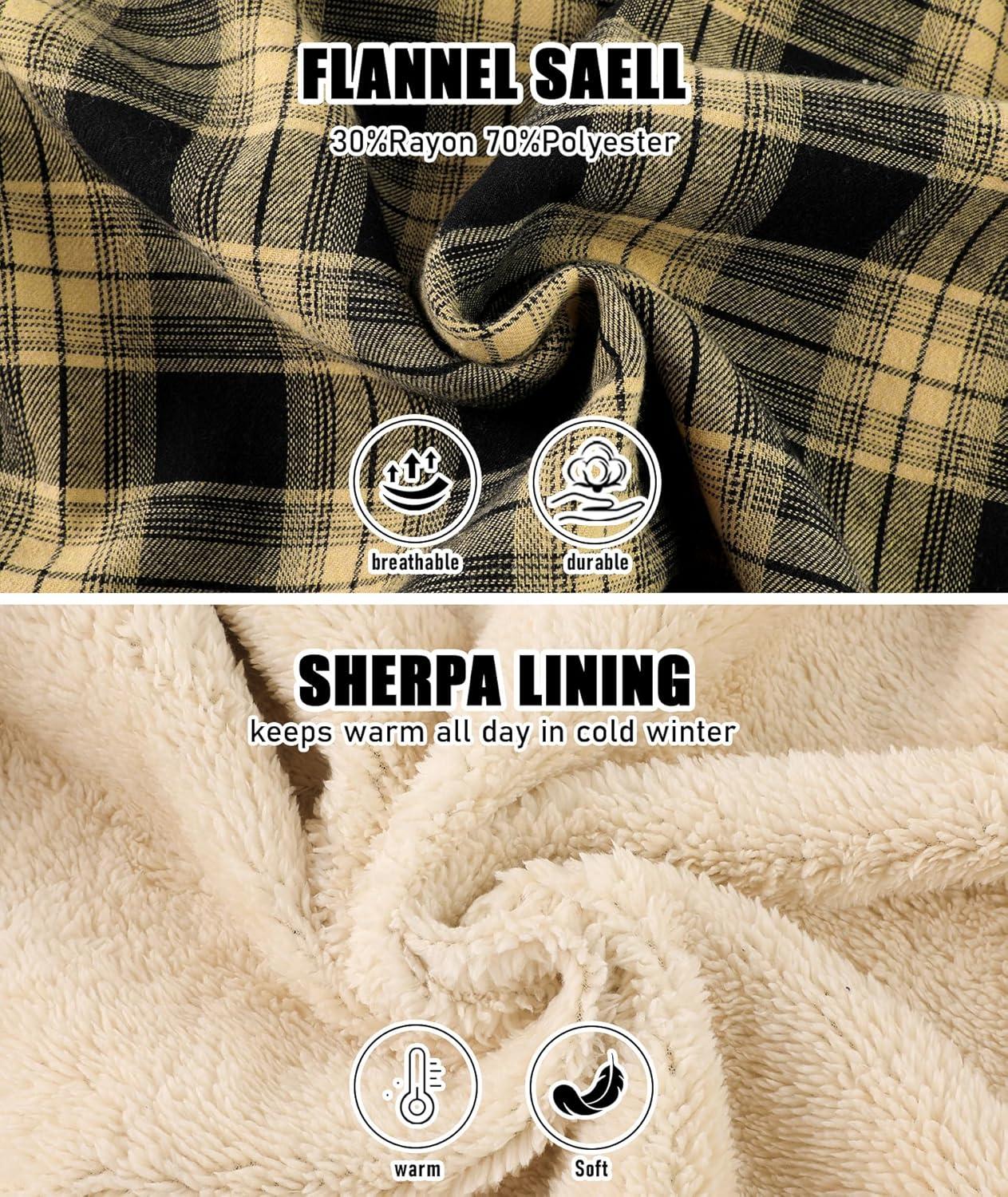 imageZITY Mens Flannel Jacket Zip Up Fleece Hoodies Casual Plaid Coat with Pokect Winter Warm Sherpa Lined SweatshirtBlack Beige