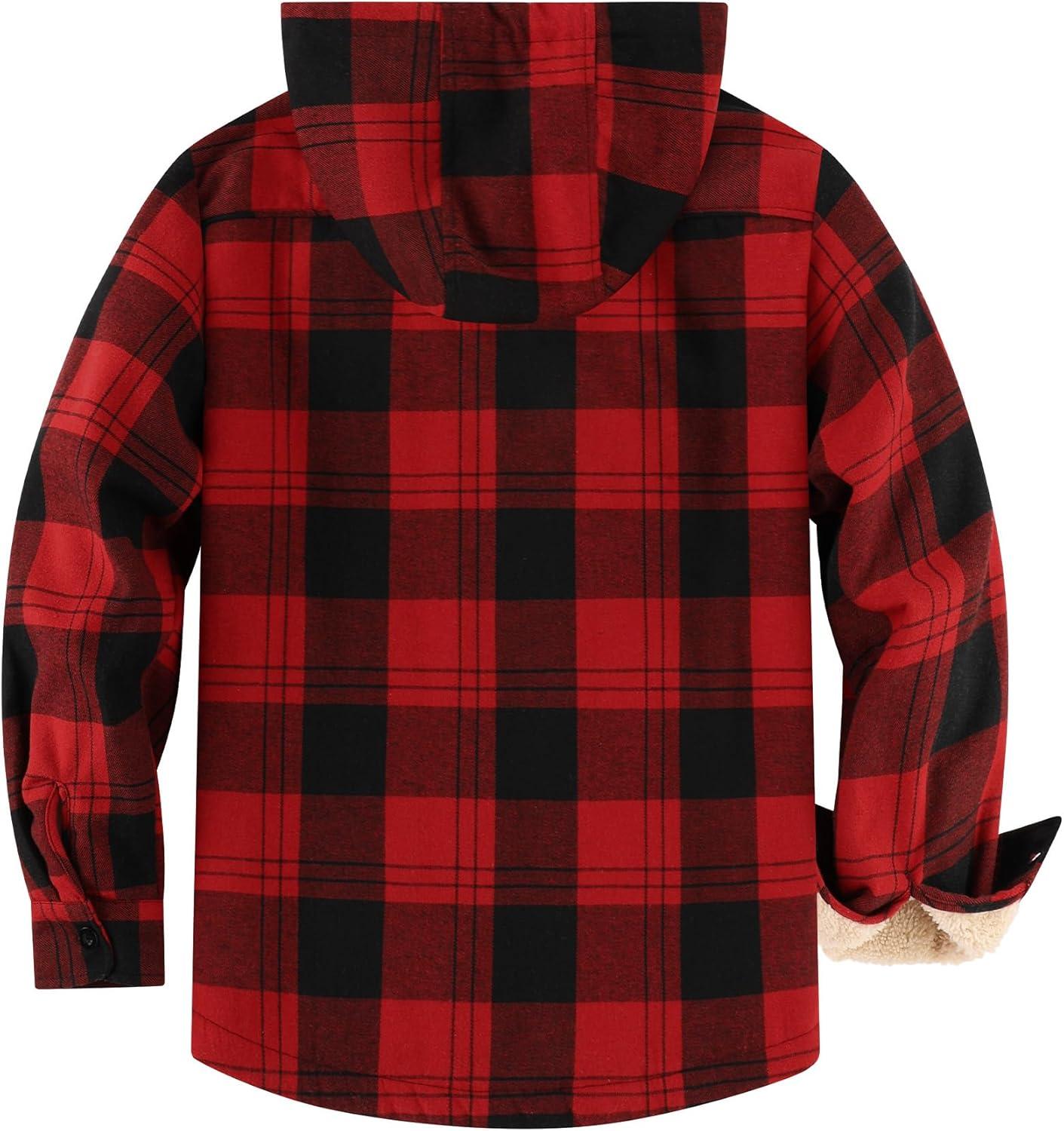 imageZITY Mens Flannel Jacket Zip Up Fleece Hoodies Casual Plaid Coat with Pokect Winter Warm Sherpa Lined SweatshirtBlack Red