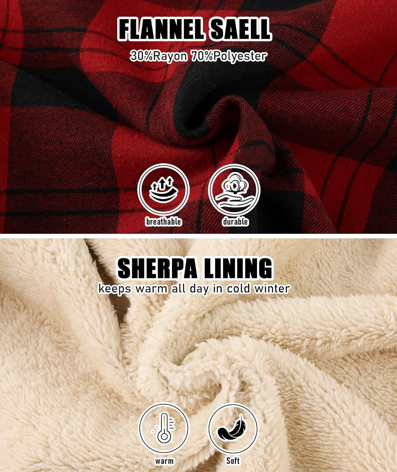 imageZITY Mens Flannel Jacket Zip Up Fleece Hoodies Casual Plaid Coat with Pokect Winter Warm Sherpa Lined SweatshirtBlack Red