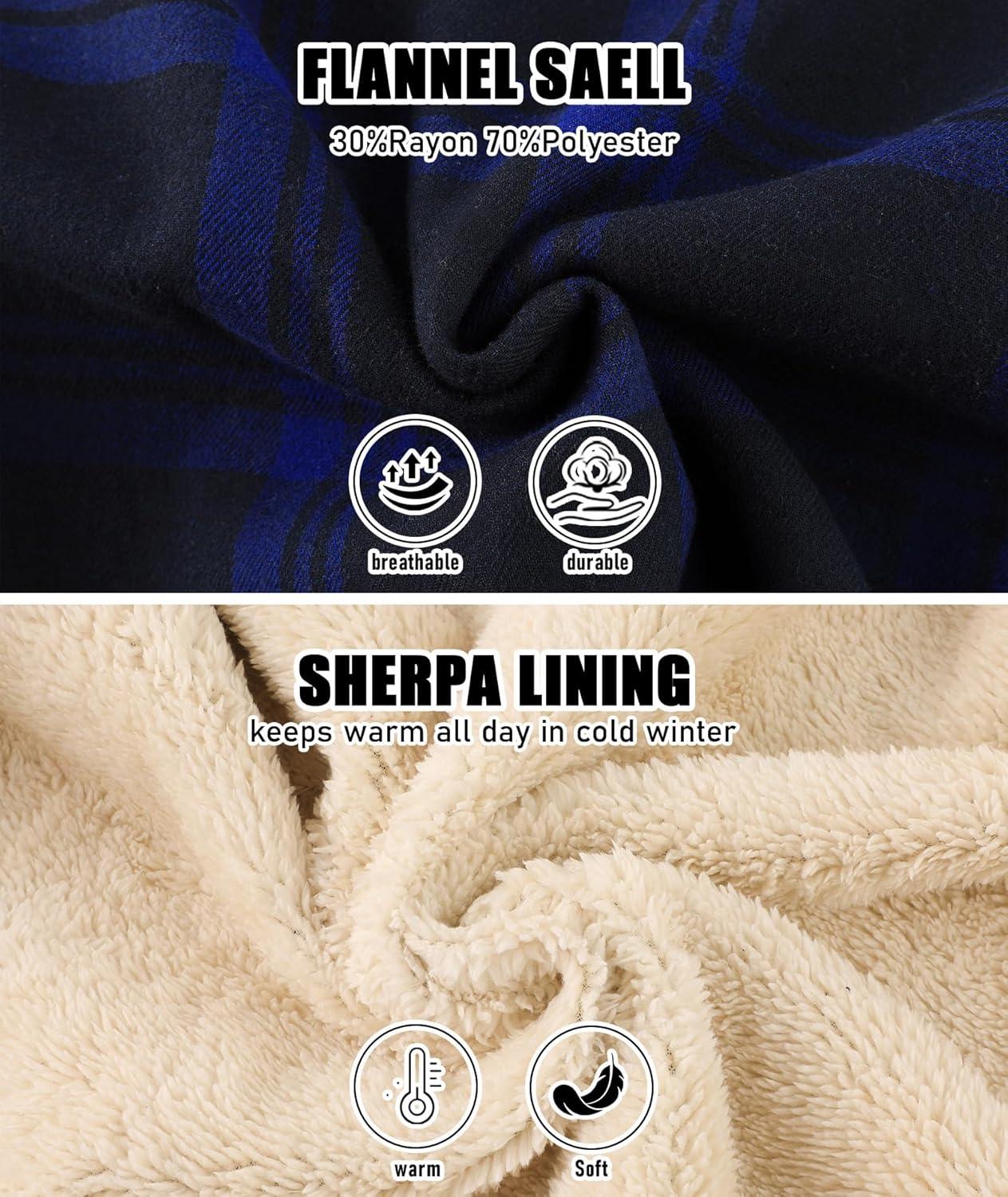 imageZITY Mens Flannel Jacket Zip Up Fleece Hoodies Casual Plaid Coat with Pokect Winter Warm Sherpa Lined SweatshirtBlue Navy