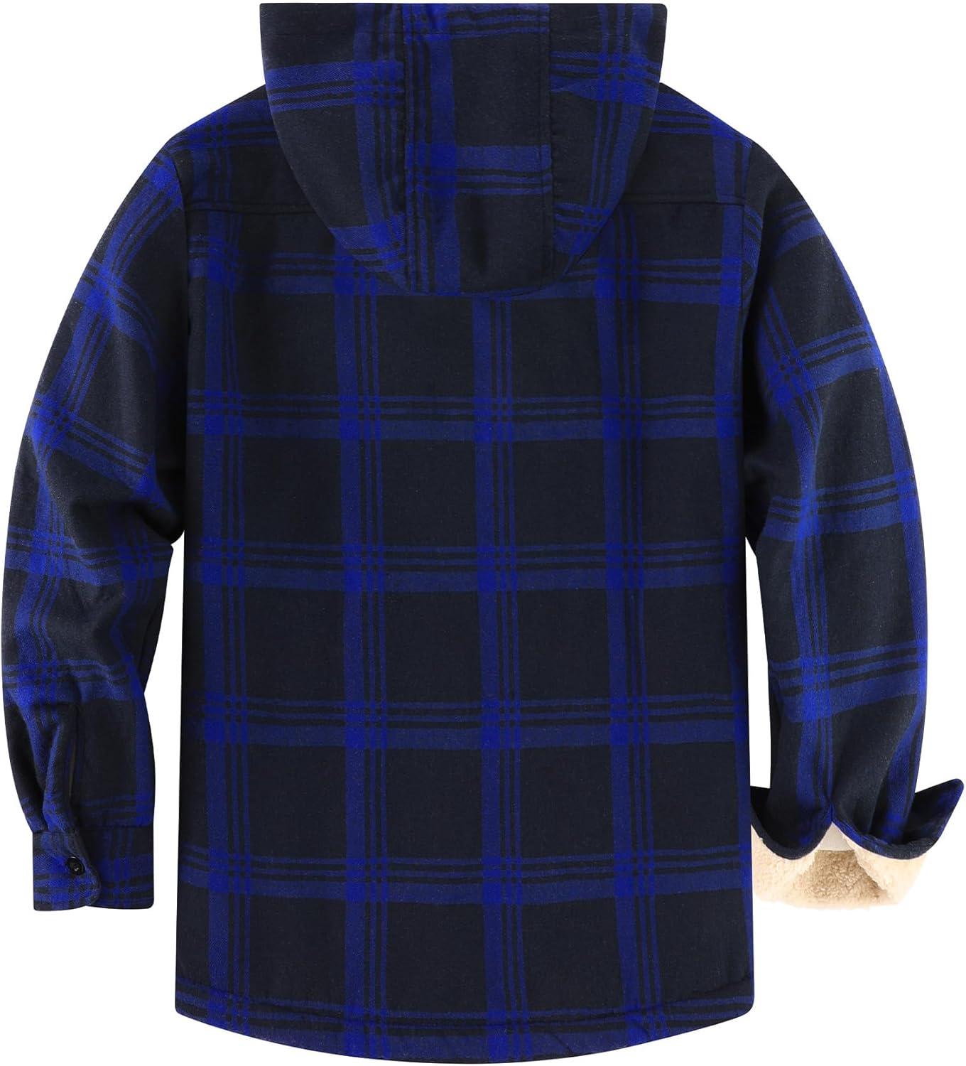imageZITY Mens Flannel Jacket Zip Up Fleece Hoodies Casual Plaid Coat with Pokect Winter Warm Sherpa Lined SweatshirtBlue Navy