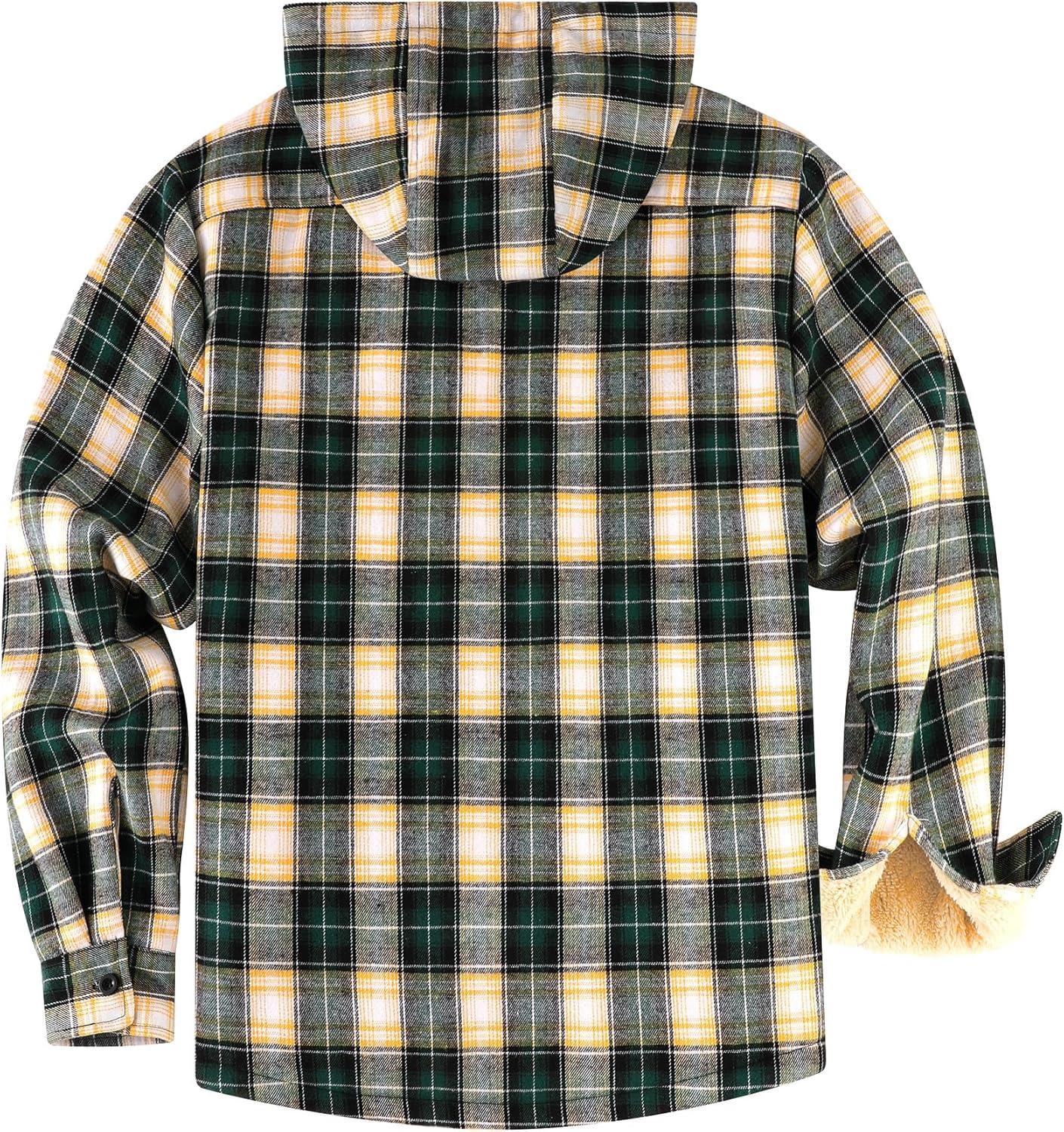 imageZITY Mens Flannel Jacket Zip Up Fleece Hoodies Casual Plaid Coat with Pokect Winter Warm Sherpa Lined SweatshirtGreen Beige
