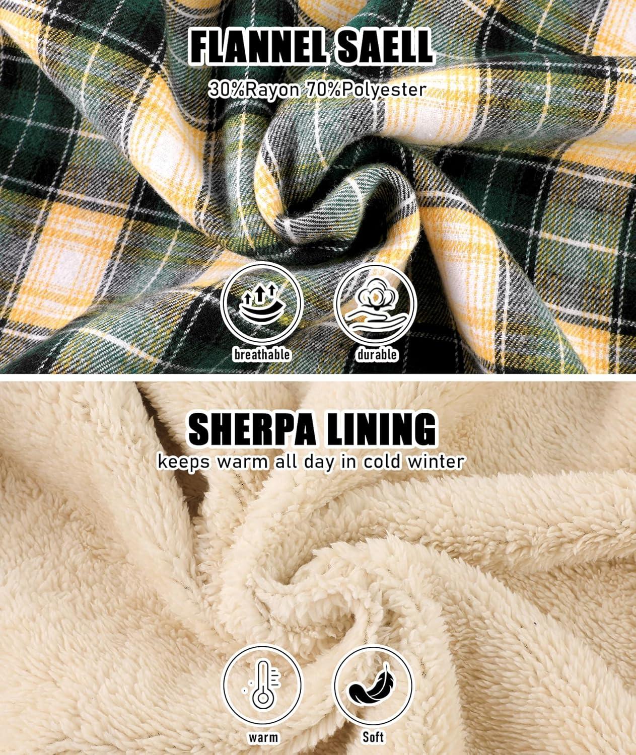 imageZITY Mens Flannel Jacket Zip Up Fleece Hoodies Casual Plaid Coat with Pokect Winter Warm Sherpa Lined SweatshirtGreen Beige