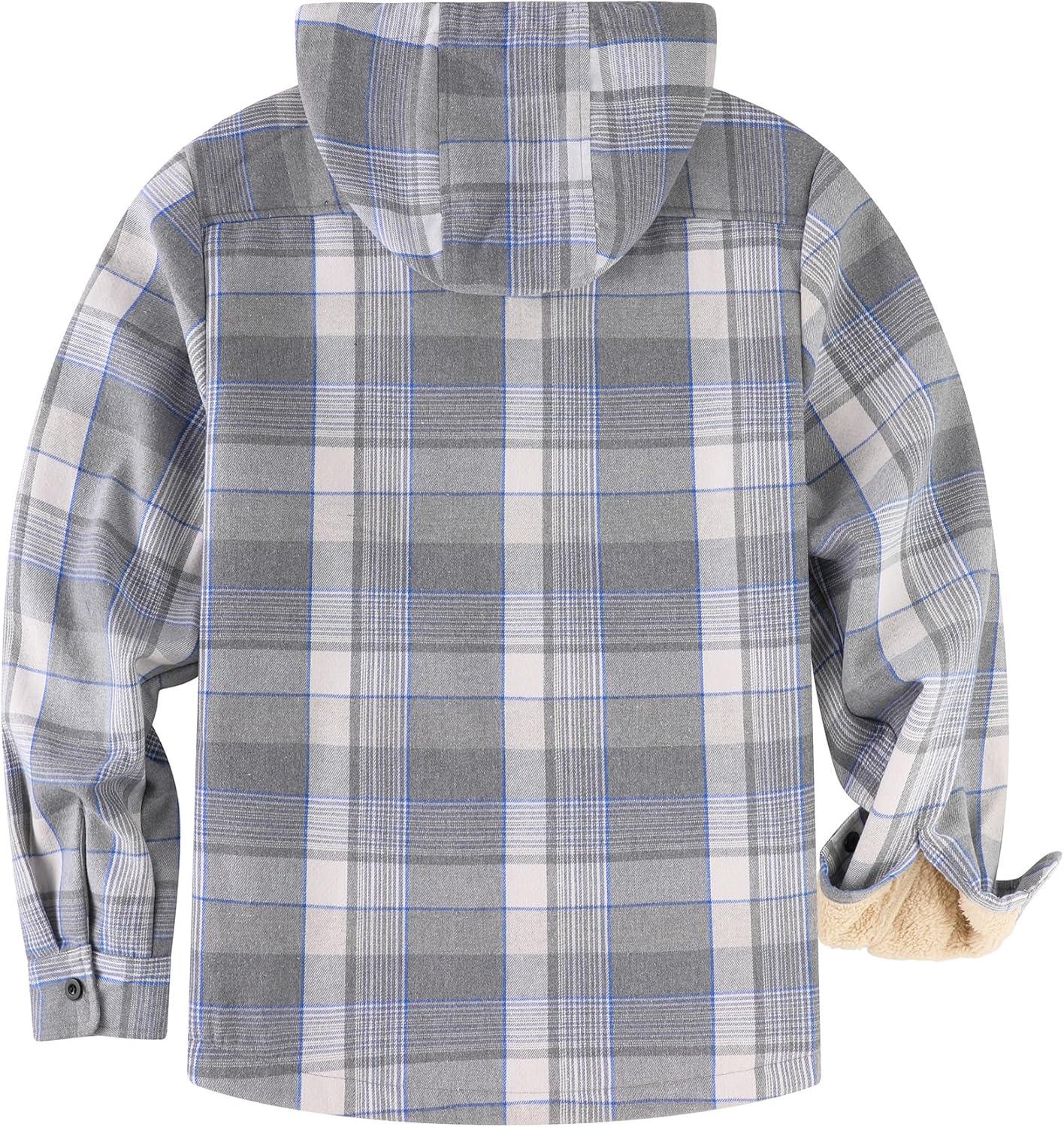 imageZITY Mens Flannel Jacket Zip Up Fleece Hoodies Casual Plaid Coat with Pokect Winter Warm Sherpa Lined SweatshirtGrey