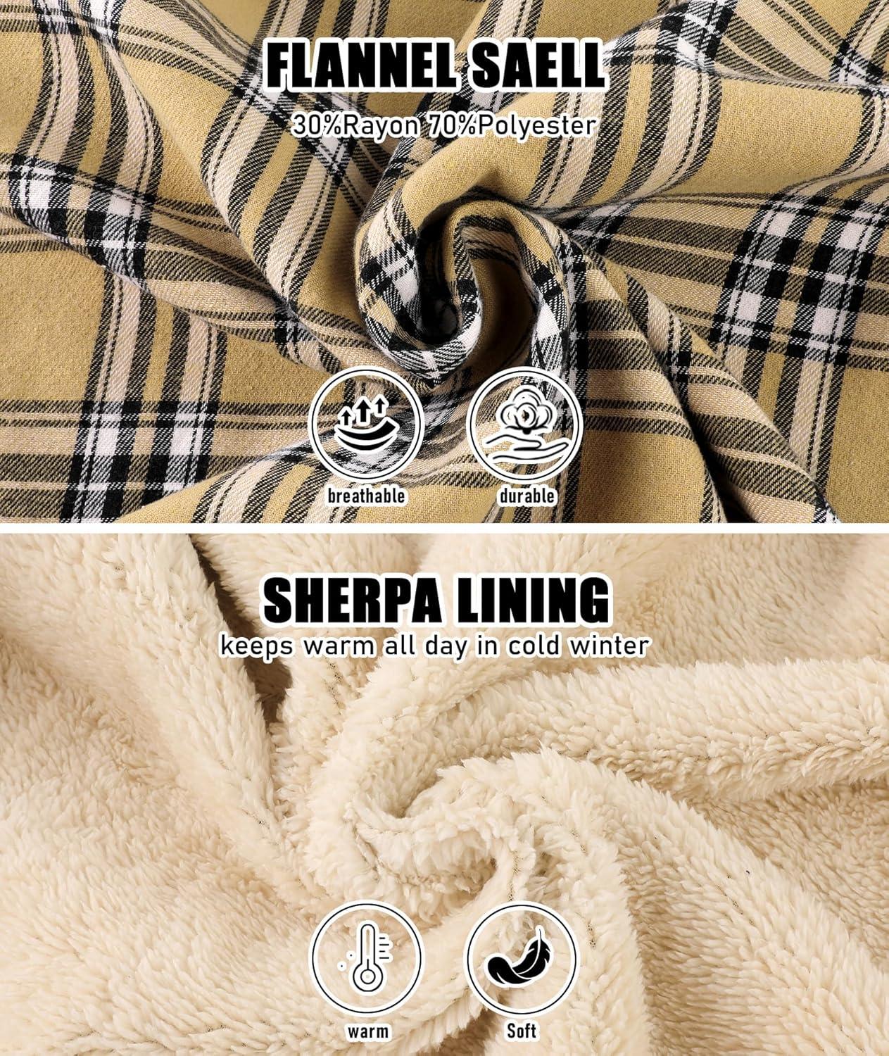 imageZITY Mens Flannel Jacket Zip Up Fleece Hoodies Casual Plaid Coat with Pokect Winter Warm Sherpa Lined SweatshirtKhaki