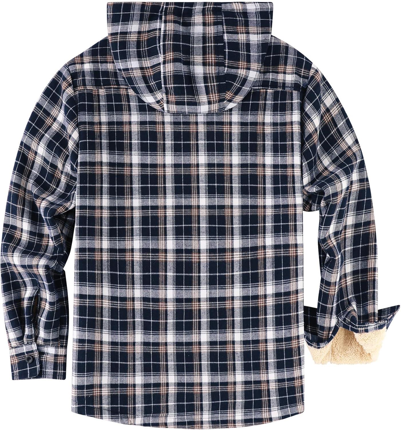 imageZITY Mens Flannel Jacket Zip Up Fleece Hoodies Casual Plaid Coat with Pokect Winter Warm Sherpa Lined SweatshirtNavy White