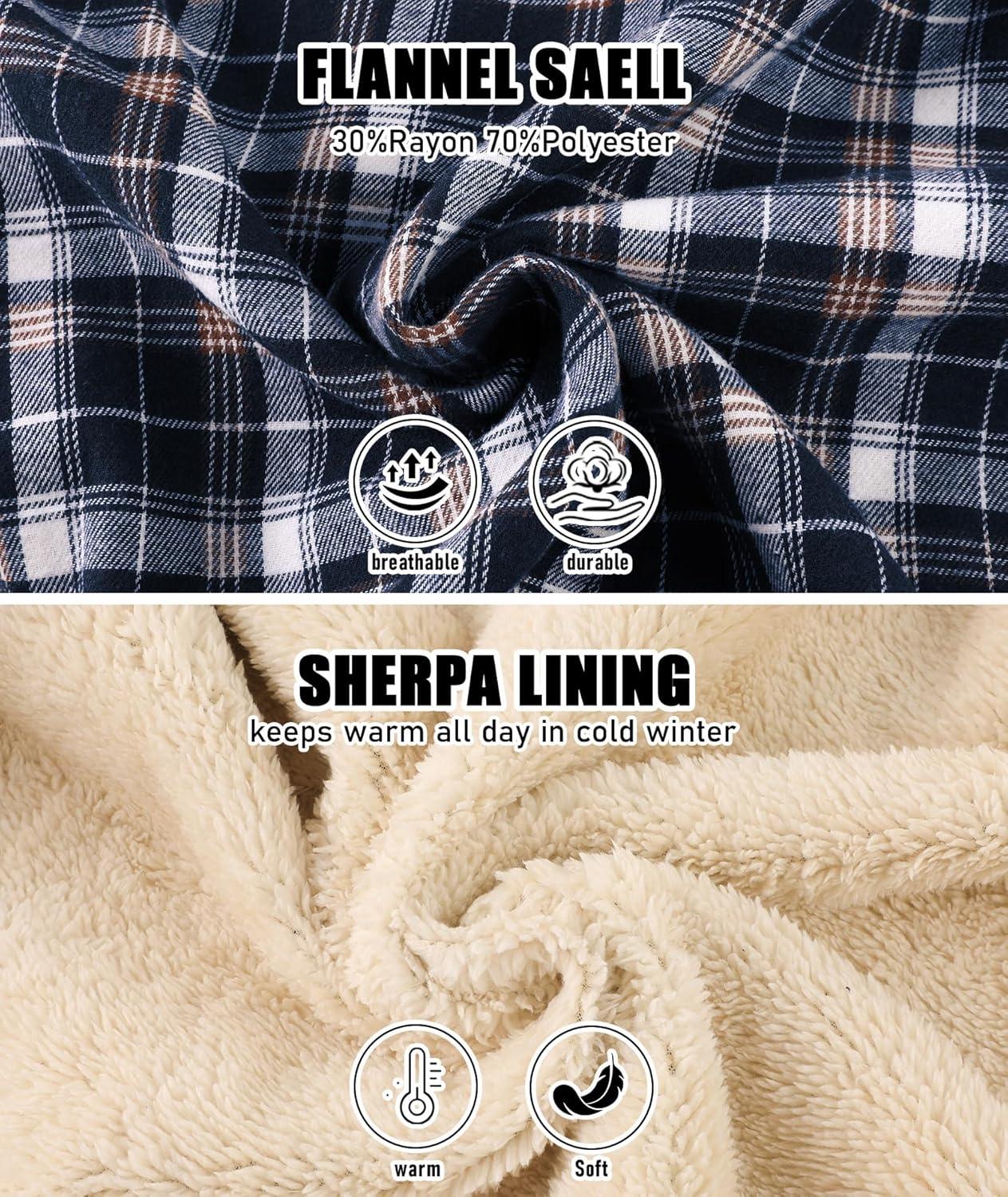 imageZITY Mens Flannel Jacket Zip Up Fleece Hoodies Casual Plaid Coat with Pokect Winter Warm Sherpa Lined SweatshirtNavy White