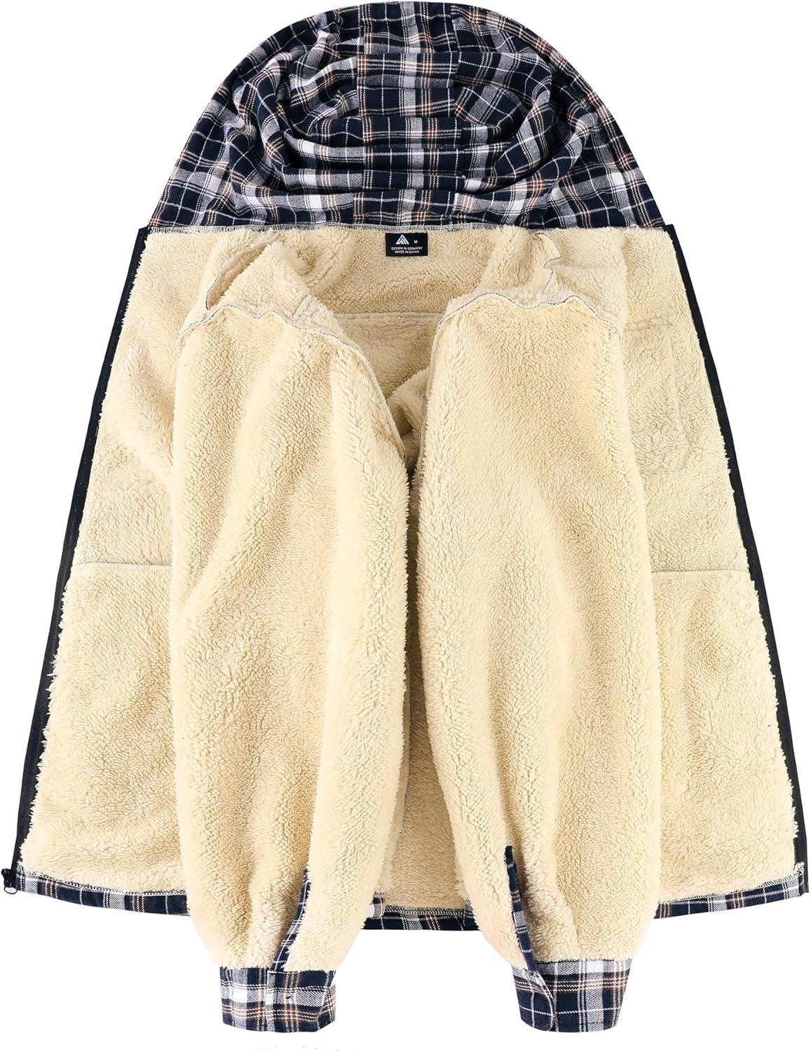 imageZITY Mens Flannel Jacket Zip Up Fleece Hoodies Casual Plaid Coat with Pokect Winter Warm Sherpa Lined SweatshirtNavy White