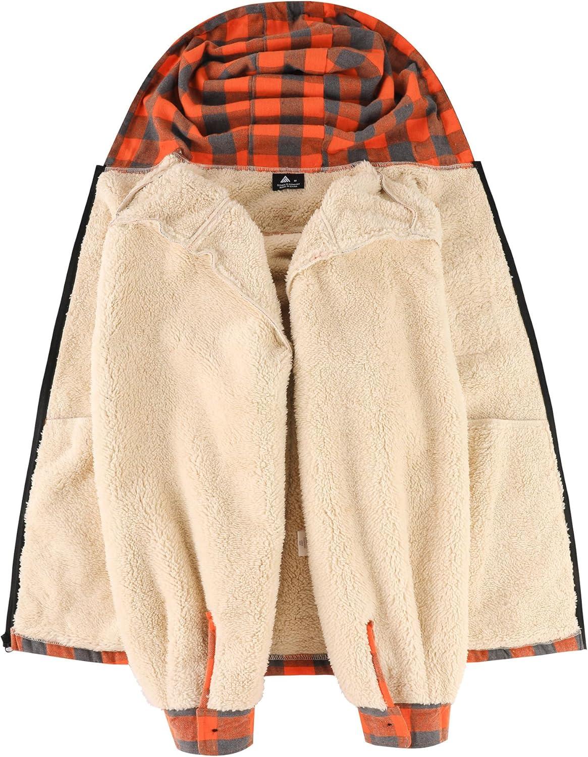 imageZITY Mens Flannel Jacket Zip Up Fleece Hoodies Casual Plaid Coat with Pokect Winter Warm Sherpa Lined SweatshirtOrange