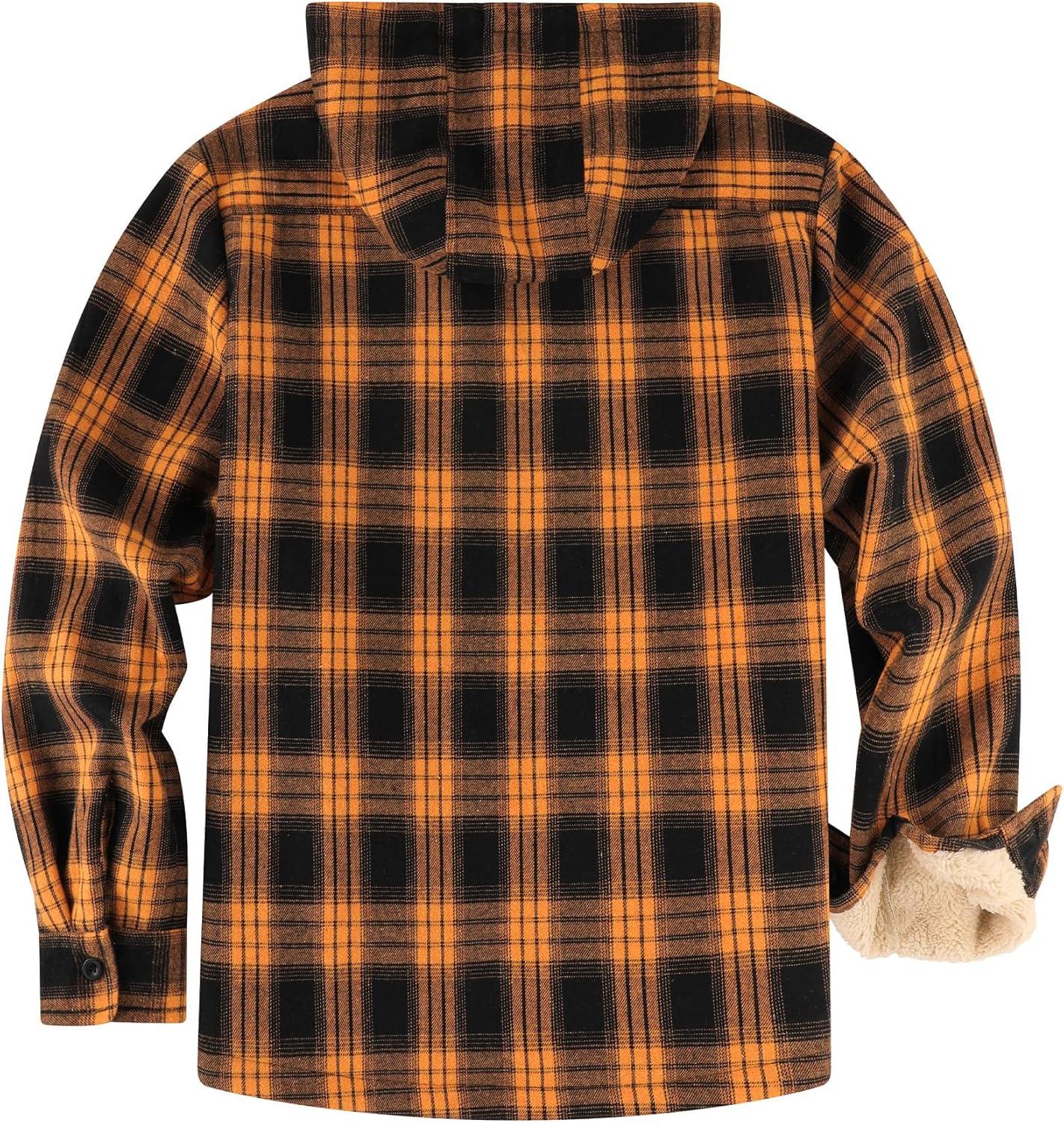imageZITY Mens Flannel Jacket Zip Up Fleece Hoodies Casual Plaid Coat with Pokect Winter Warm Sherpa Lined SweatshirtOrange Black
