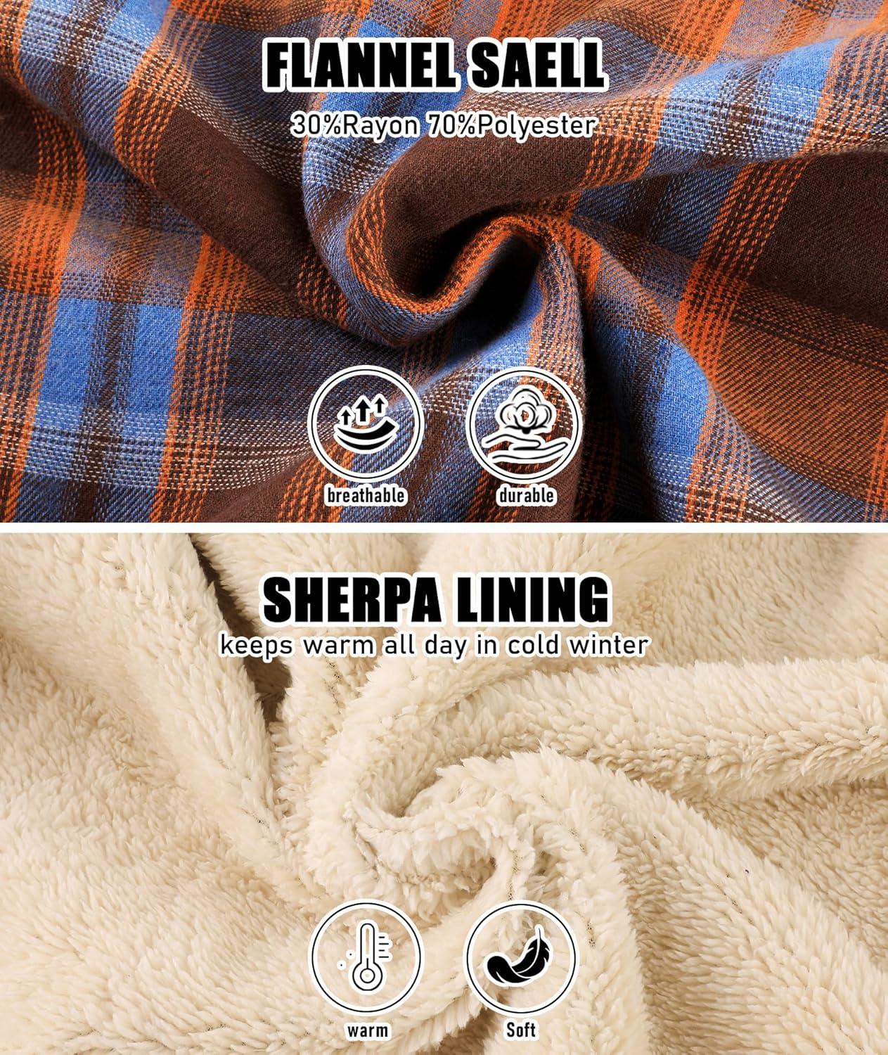 imageZITY Mens Flannel Jacket Zip Up Fleece Hoodies Casual Plaid Coat with Pokect Winter Warm Sherpa Lined SweatshirtOrange Blue