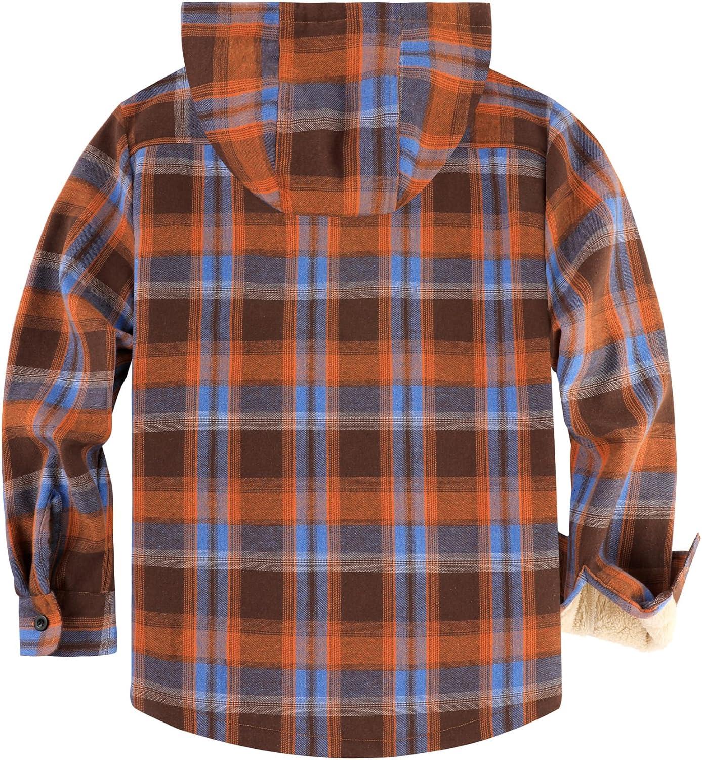 imageZITY Mens Flannel Jacket Zip Up Fleece Hoodies Casual Plaid Coat with Pokect Winter Warm Sherpa Lined SweatshirtOrange Blue
