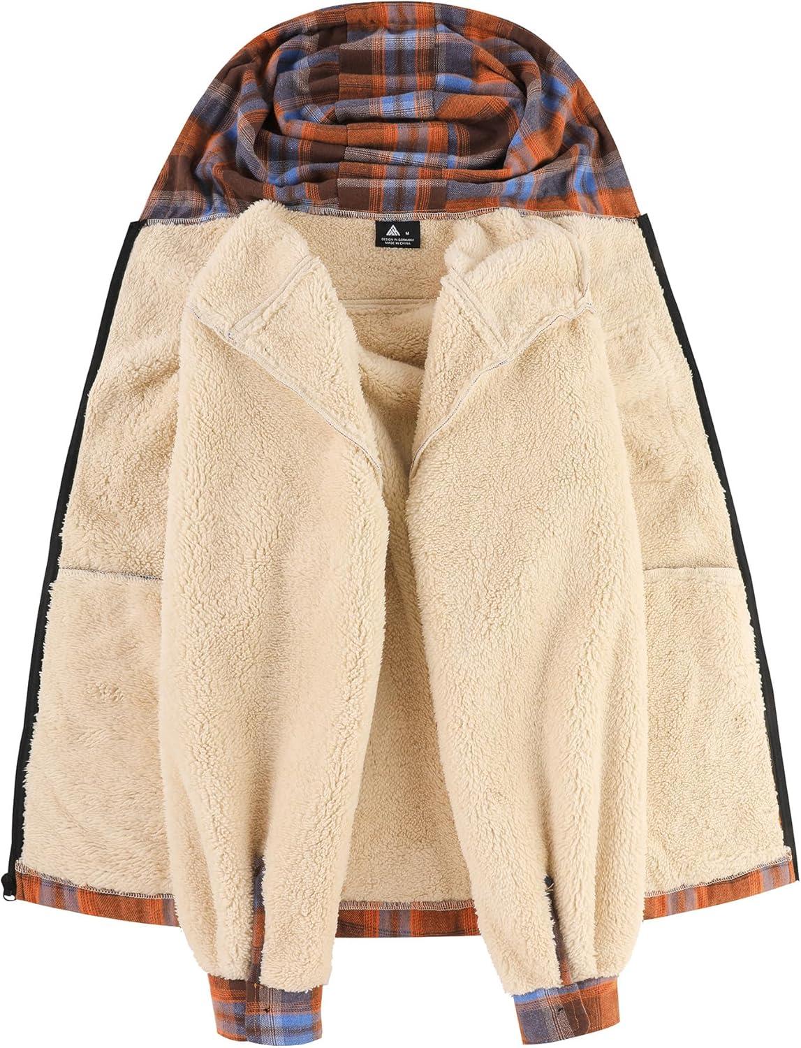 imageZITY Mens Flannel Jacket Zip Up Fleece Hoodies Casual Plaid Coat with Pokect Winter Warm Sherpa Lined SweatshirtOrange Blue
