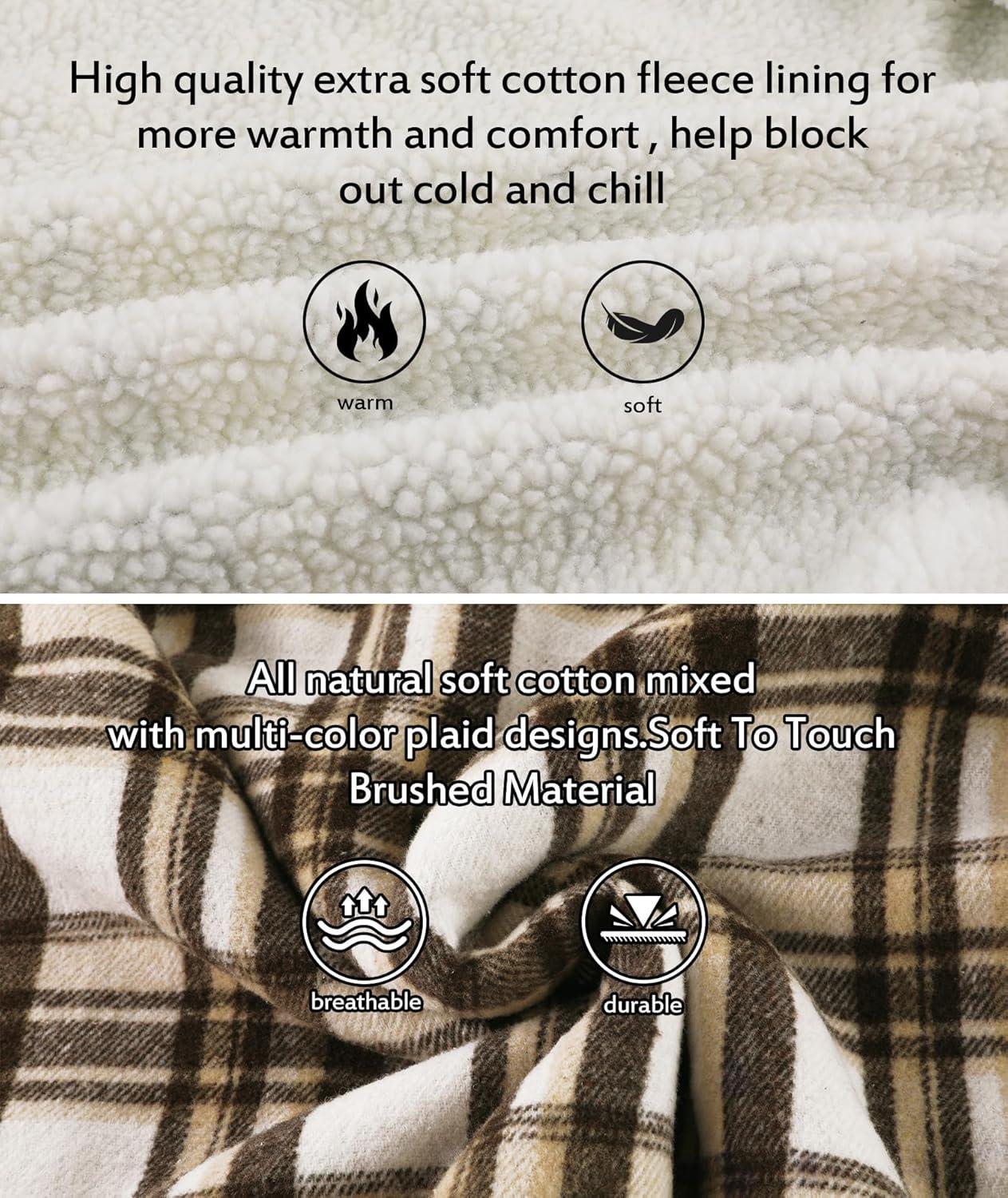 imageZITY Mens Flannel Shirts Jacket Warm Sherpa Lined Fleece Plaid Winter Coat