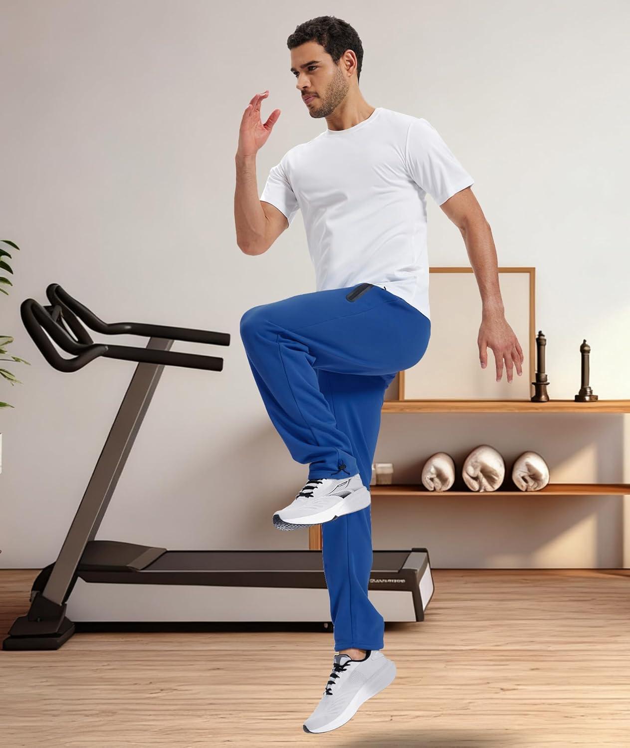 imageZITY Mens Fleece Joggers Warm Winter Sweatpants with Zipper Pockets Workout Running Athletic PantsBlue