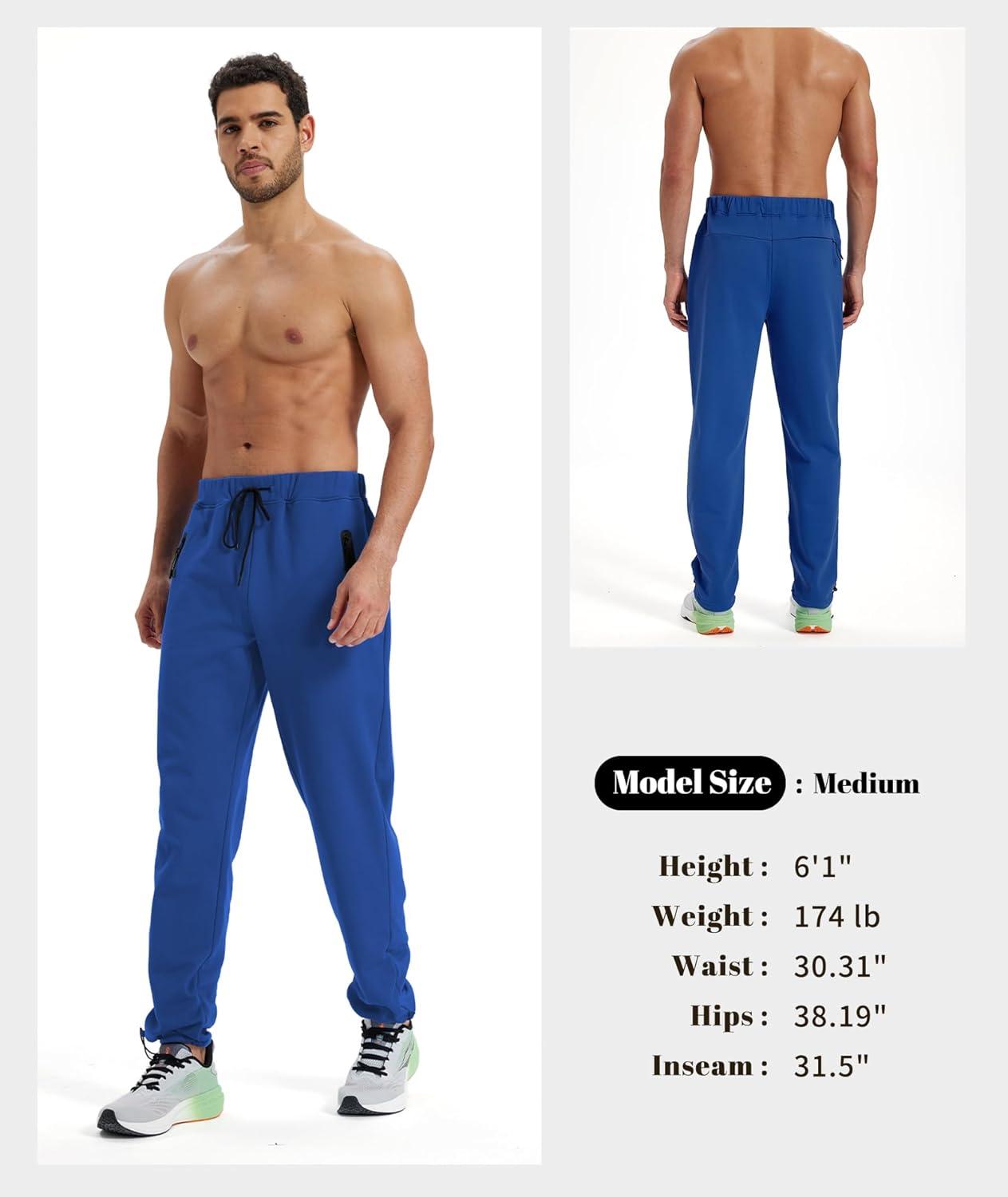 imageZITY Mens Fleece Joggers Warm Winter Sweatpants with Zipper Pockets Workout Running Athletic PantsBlue