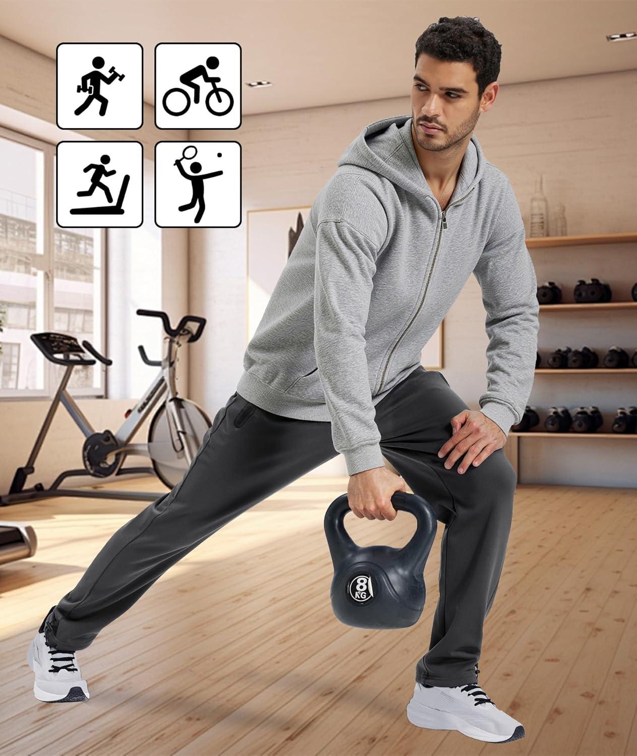 imageZITY Mens Fleece Joggers Warm Winter Sweatpants with Zipper Pockets Workout Running Athletic PantsDark Grey