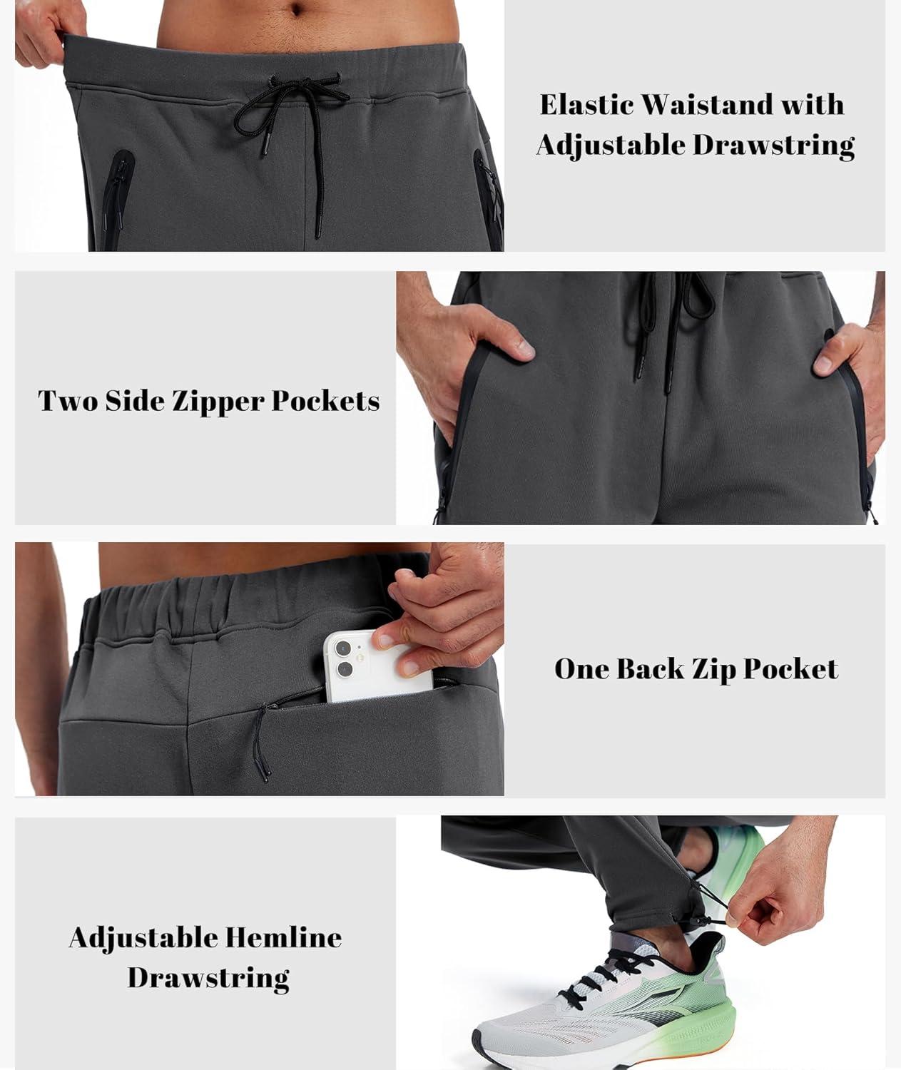 imageZITY Mens Fleece Joggers Warm Winter Sweatpants with Zipper Pockets Workout Running Athletic PantsDark Grey
