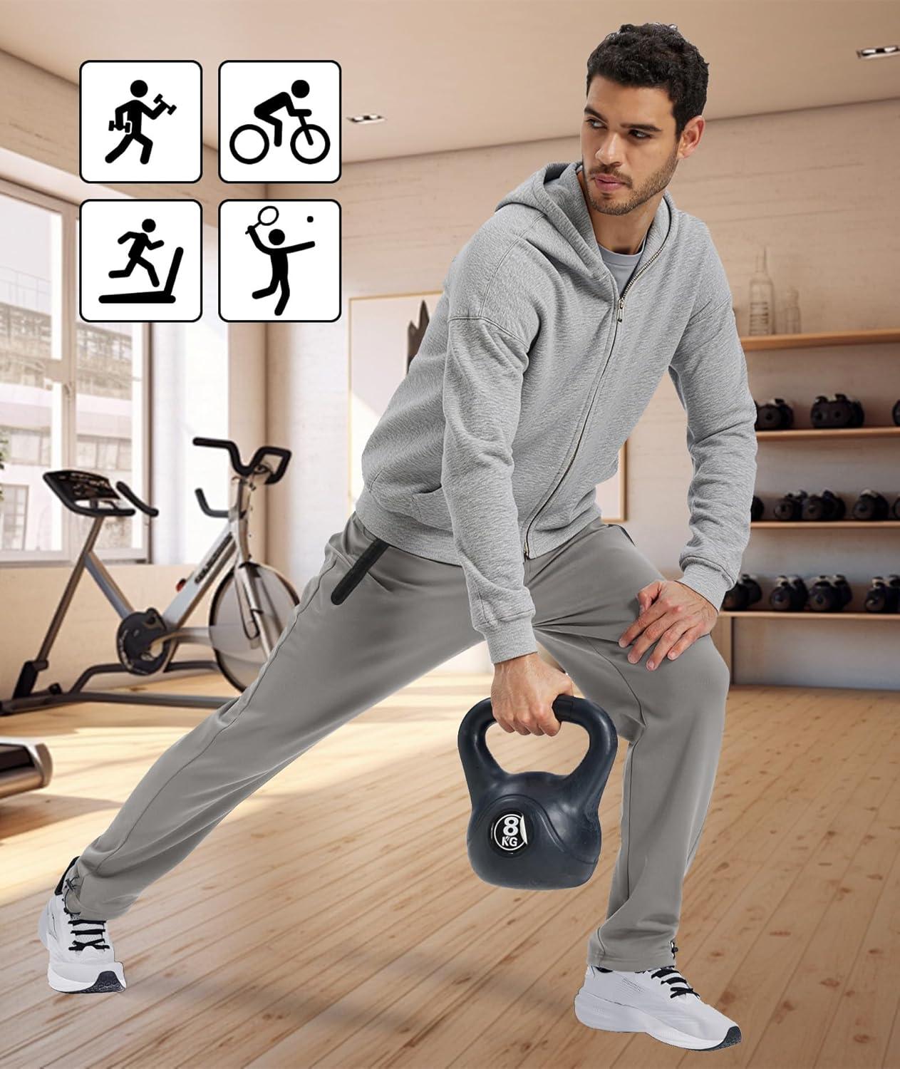 imageZITY Mens Fleece Joggers Warm Winter Sweatpants with Zipper Pockets Workout Running Athletic PantsGrey