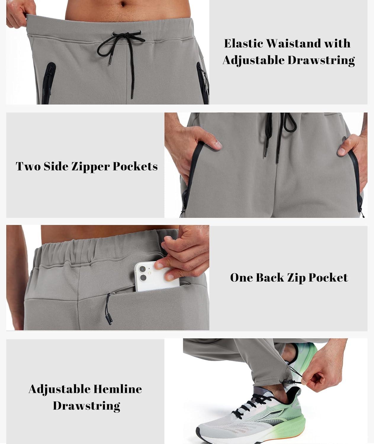imageZITY Mens Fleece Joggers Warm Winter Sweatpants with Zipper Pockets Workout Running Athletic PantsGrey