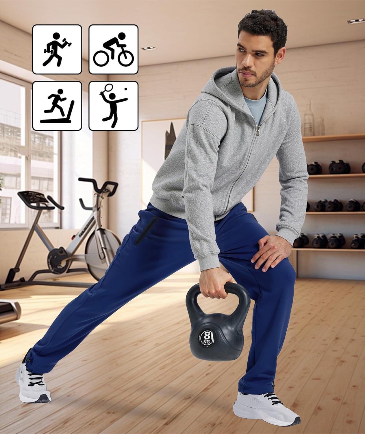 imageZITY Mens Fleece Joggers Warm Winter Sweatpants with Zipper Pockets Workout Running Athletic PantsNavy