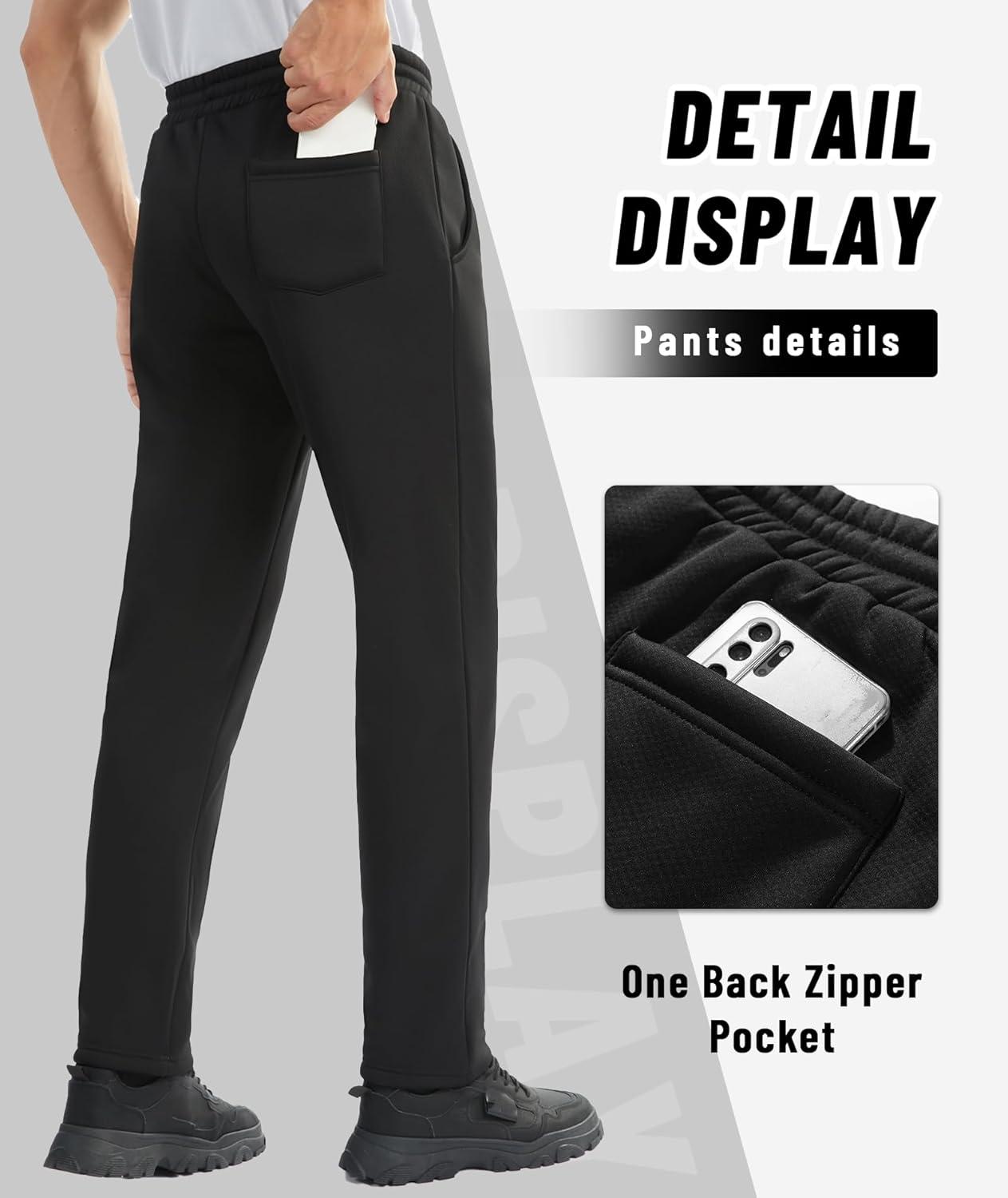 imageZITY Mens Fleece Lined Sweatpants Thick Warm Joggers Pants Sherpa Athletic Track Pants with PocketsBlack
