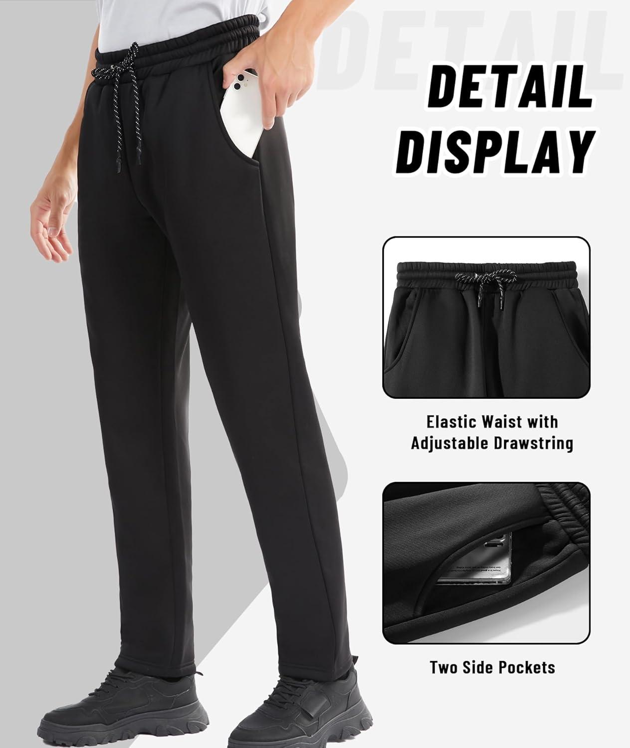 imageZITY Mens Fleece Lined Sweatpants Thick Warm Joggers Pants Sherpa Athletic Track Pants with PocketsBlack